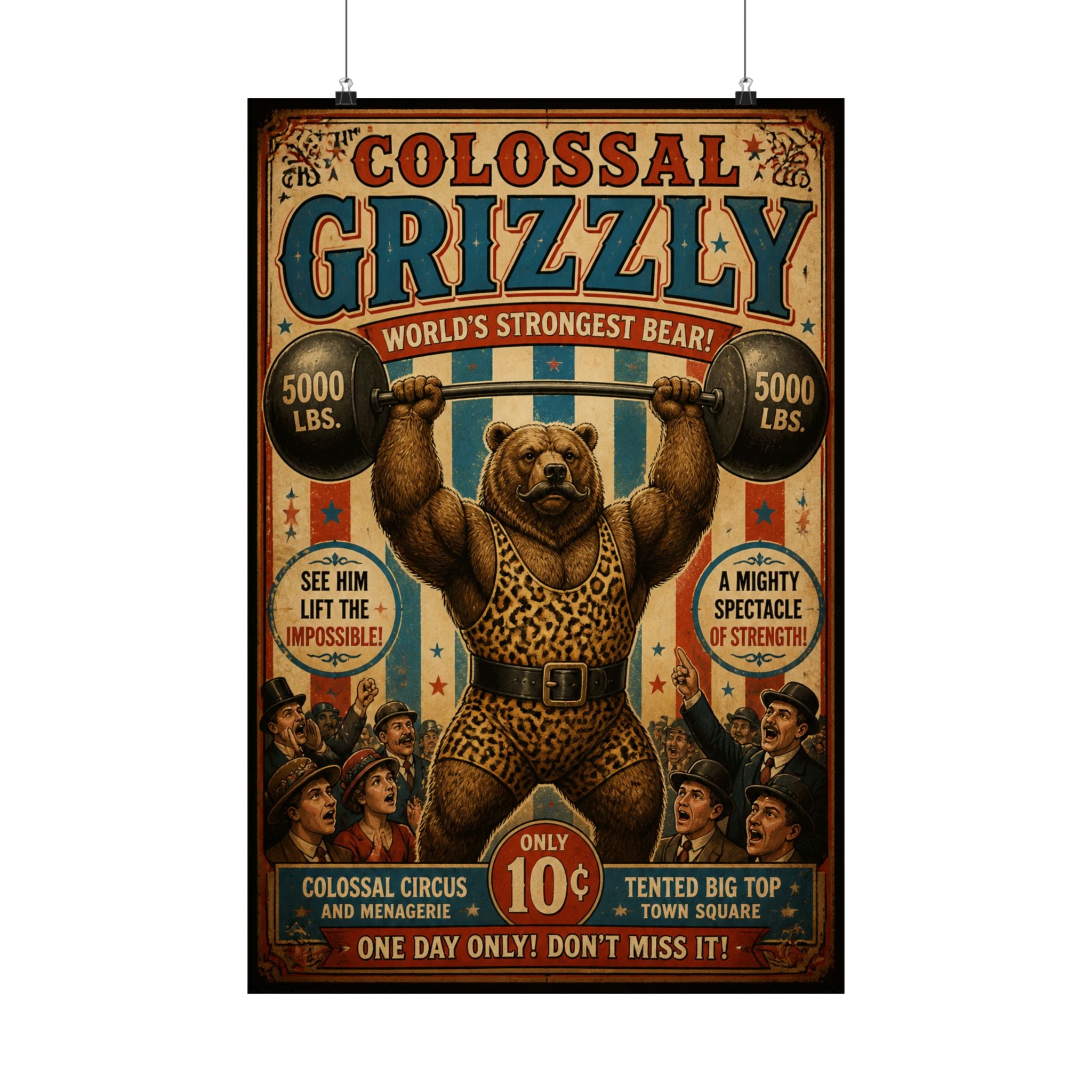Strongman Bear Wall Art Poster 18×24 Vintage Circus Kitchen Decor Maximalist Print