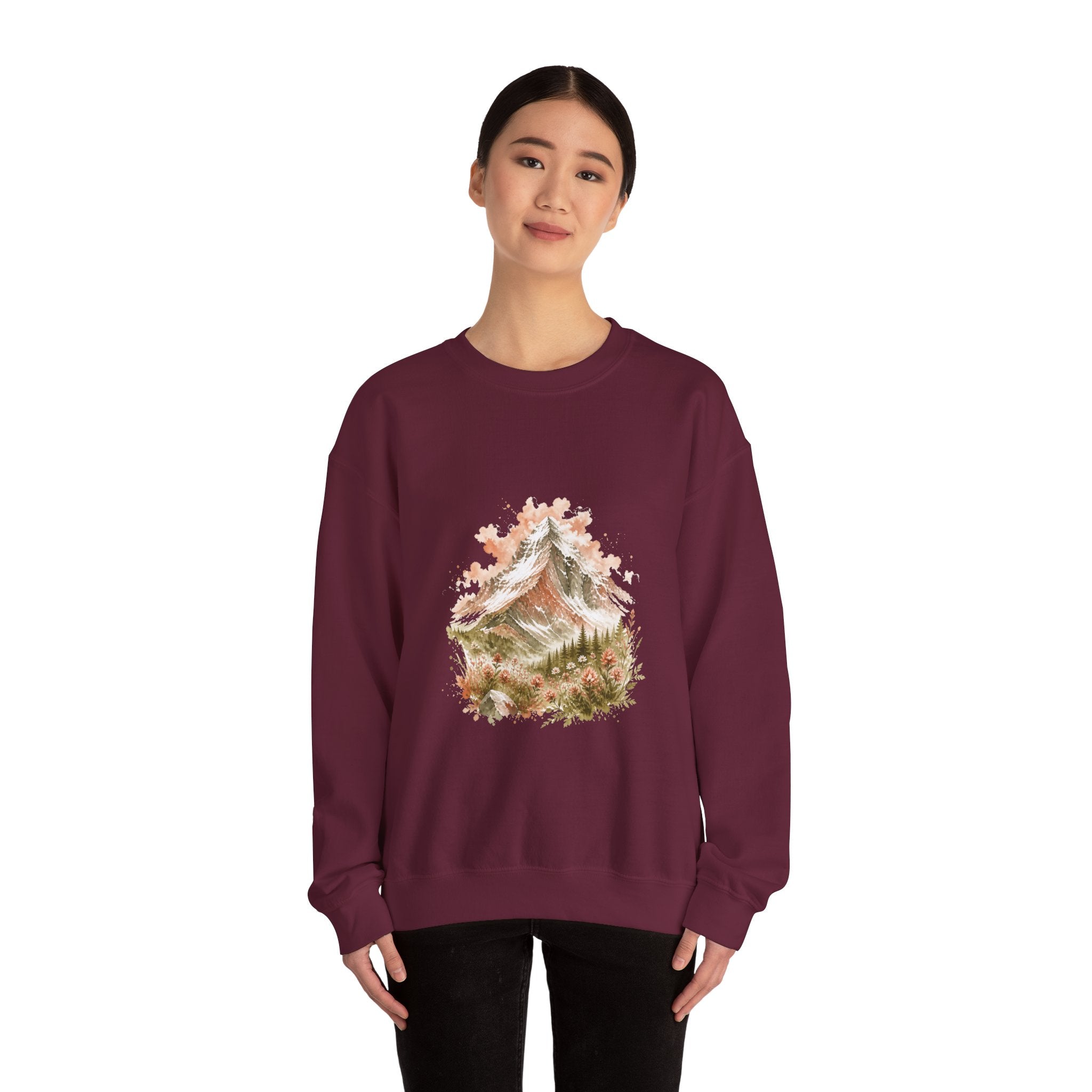Matching Couple Sweatshirt - Mountain & Ocean Matching Couple Premium Fleece Sweatshirt Watercolor Art His Hers Birthday Gift - Design A