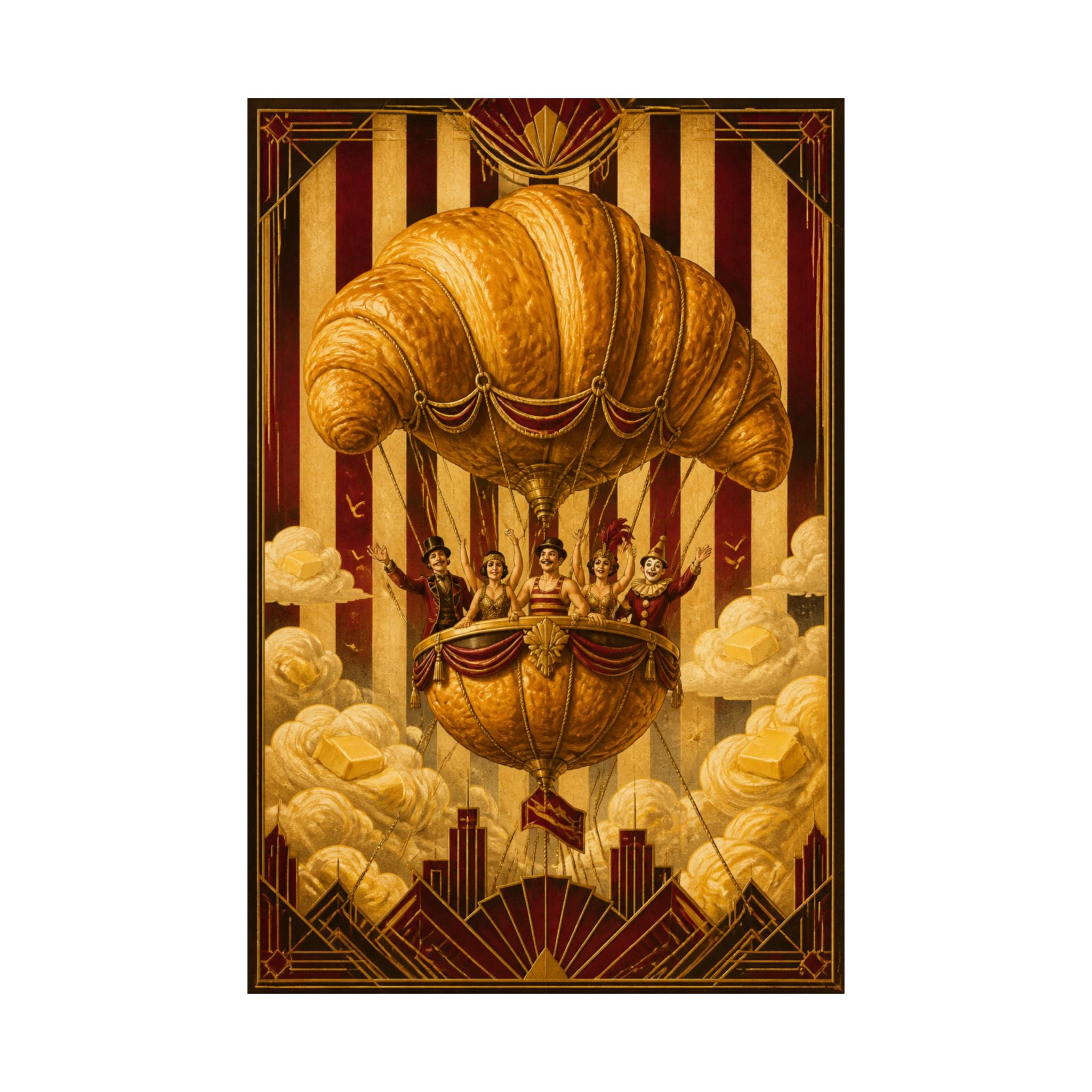 Croissant Hot Air Balloon Wall Art Poster 18×24 Art Deco Entryway Decor Maximalist Print