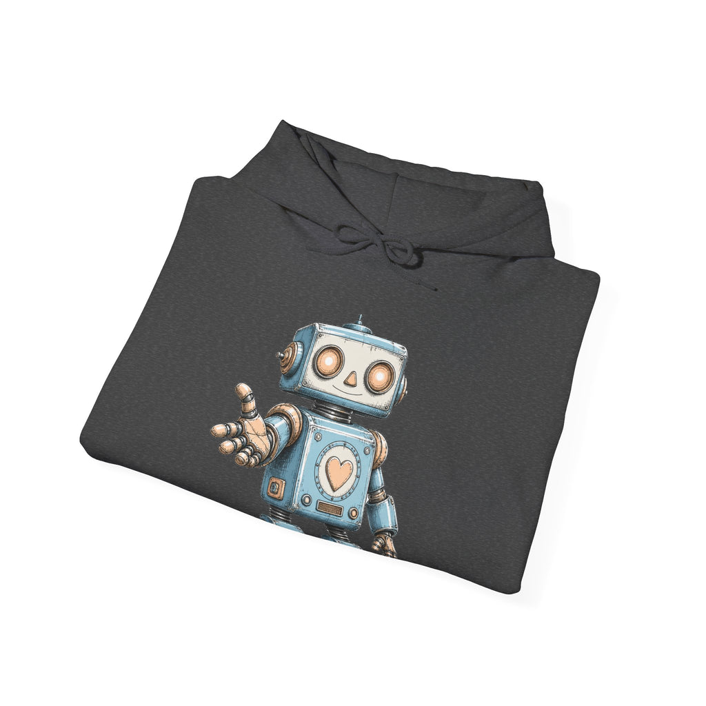 Matching Couple Sweatshirt - Robot & Heart Matching Couple Hooded Sweatshirt Hand-Drawn Art His Hers Best Friend Gift - Design A