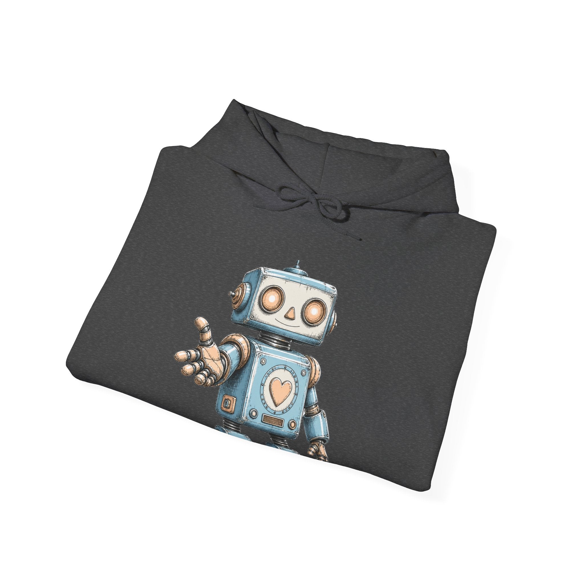 Matching Couple Sweatshirt - Robot & Heart Matching Couple Hooded Sweatshirt Hand-Drawn Art His Hers Best Friend Gift - Design A