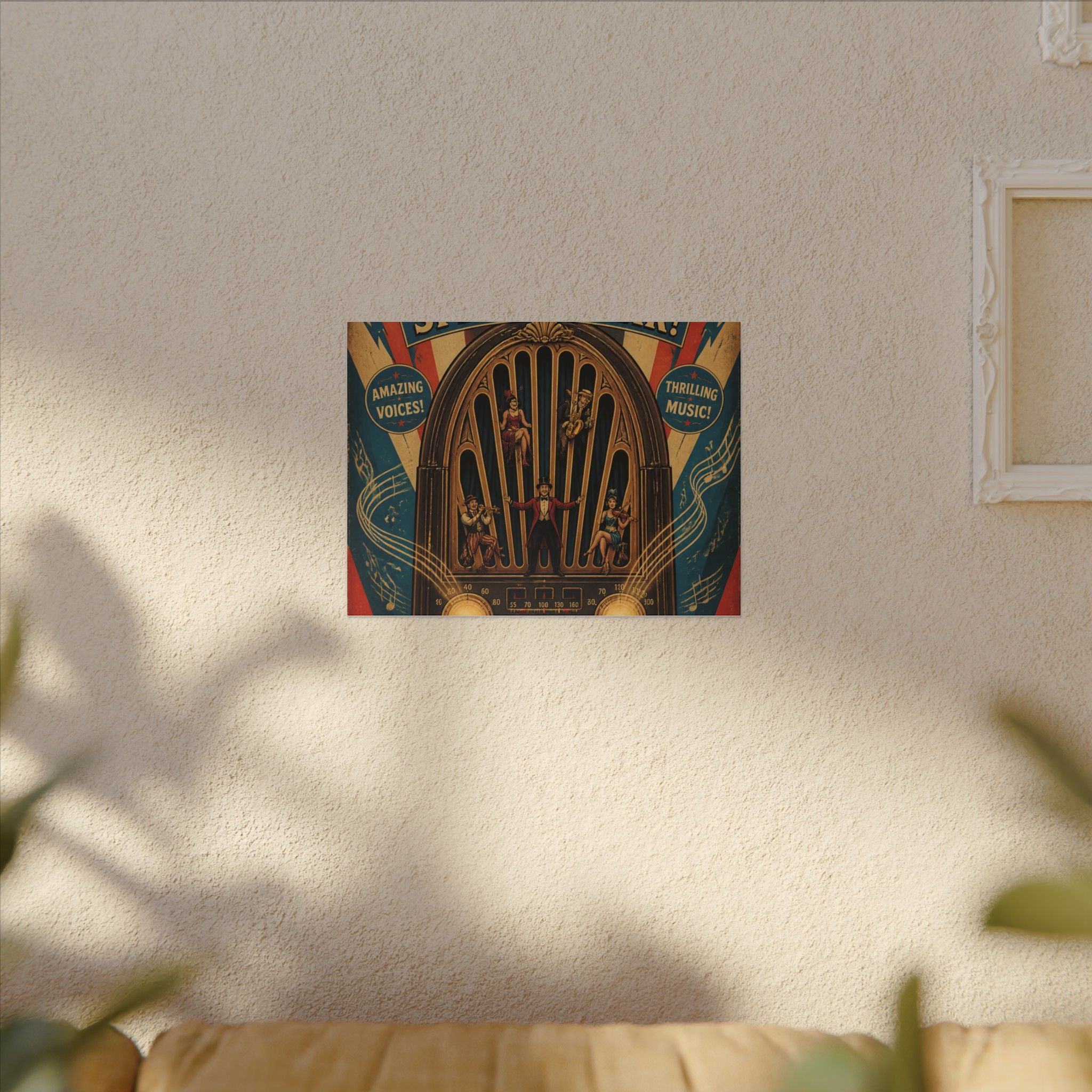 Vintage Radio Stage Wall Art Canvas 16×20 Vintage Circus Kitchen Decor Maximalist Print