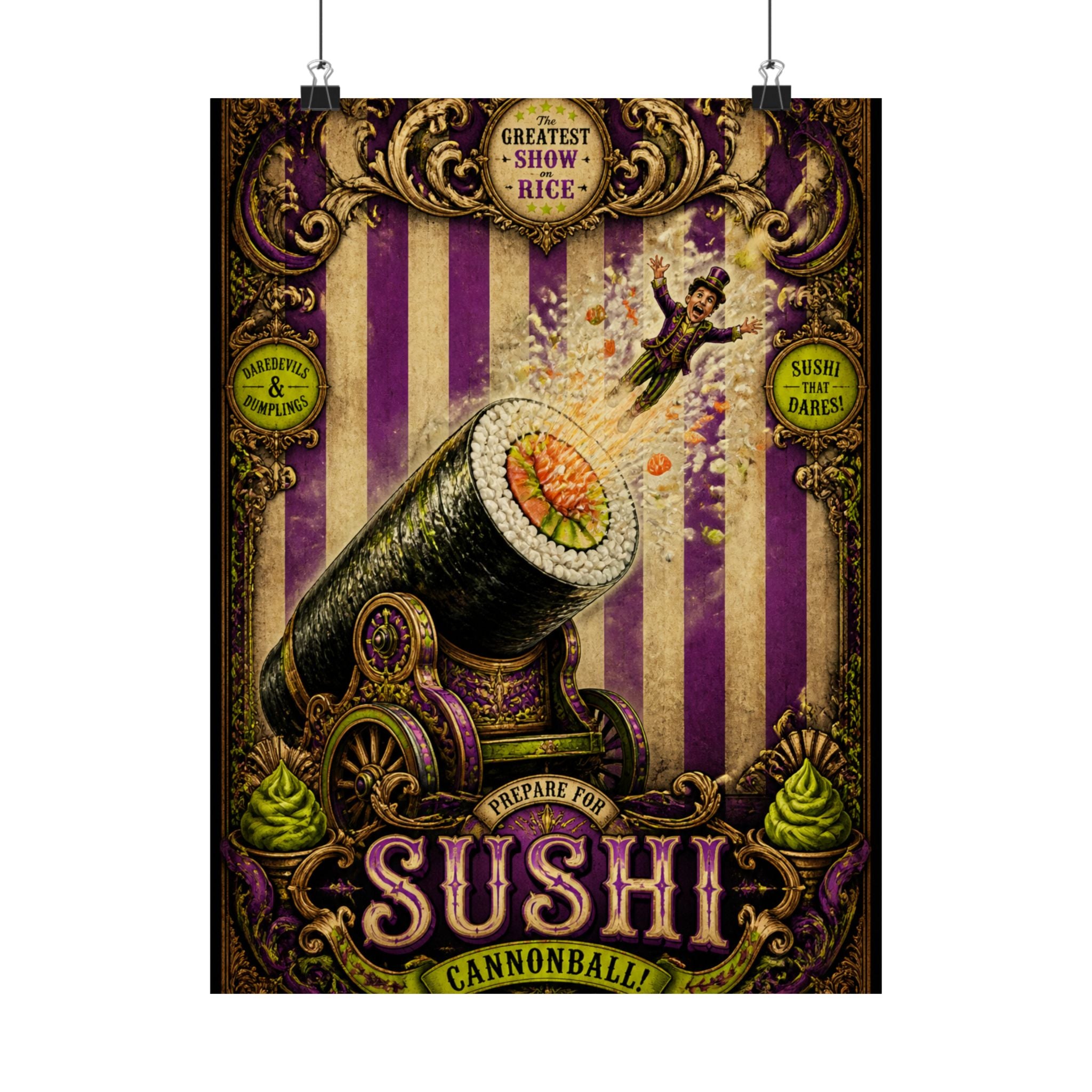 Sushi Roll Cannon Wall Art Poster 18×24 Baroque Home Office Decor Maximalist Print