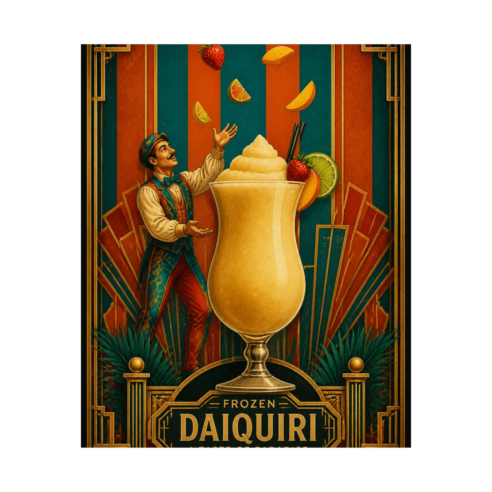Daiquiri Fruit Juggler Wall Art Poster 24×36 Art Deco Bar Area Decor Maximalist Print