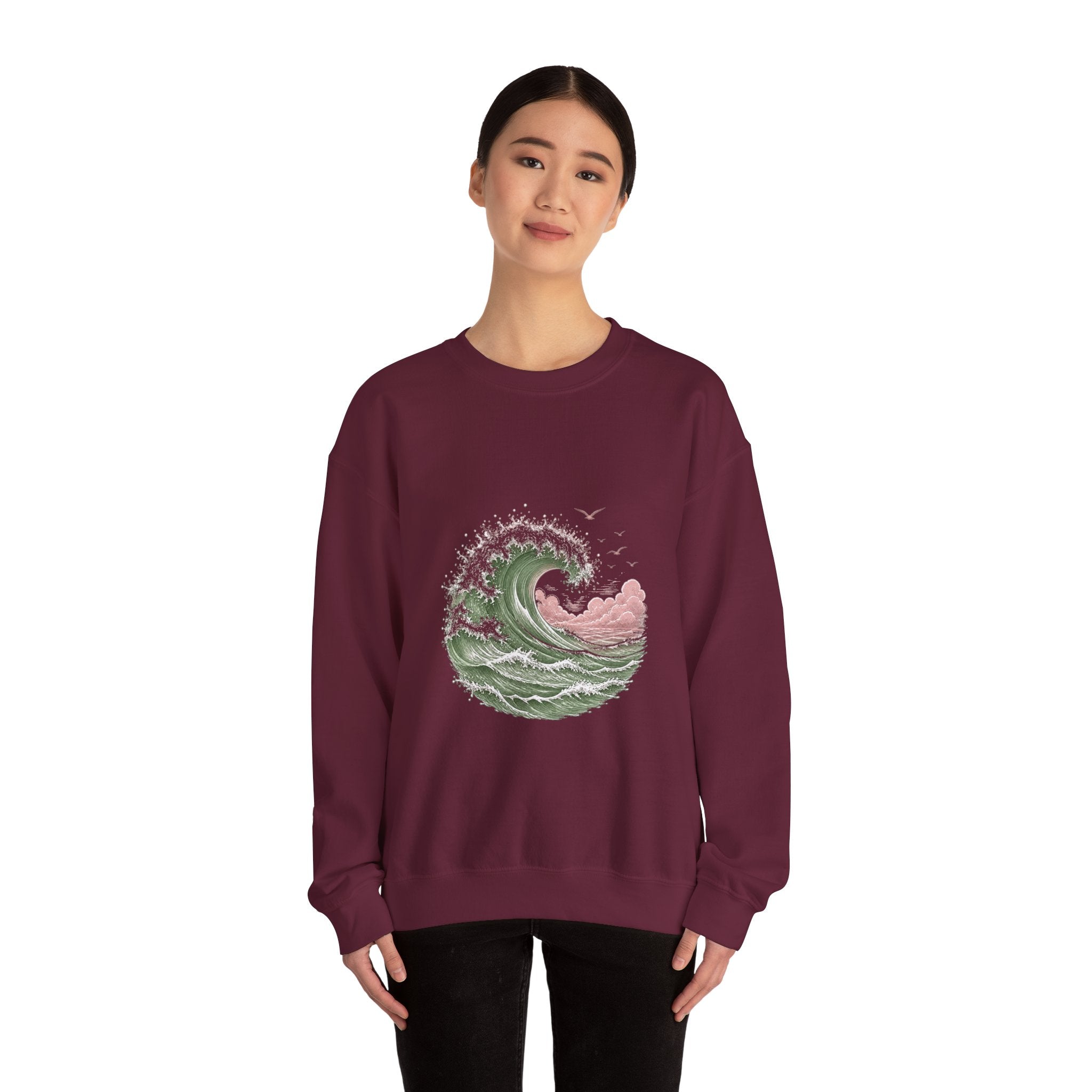 Matching Couple Sweatshirt - Mountain & Ocean Matching Couple Comfort Colors Crew Hand-Drawn Art His Hers Anniversary Gift - Design B