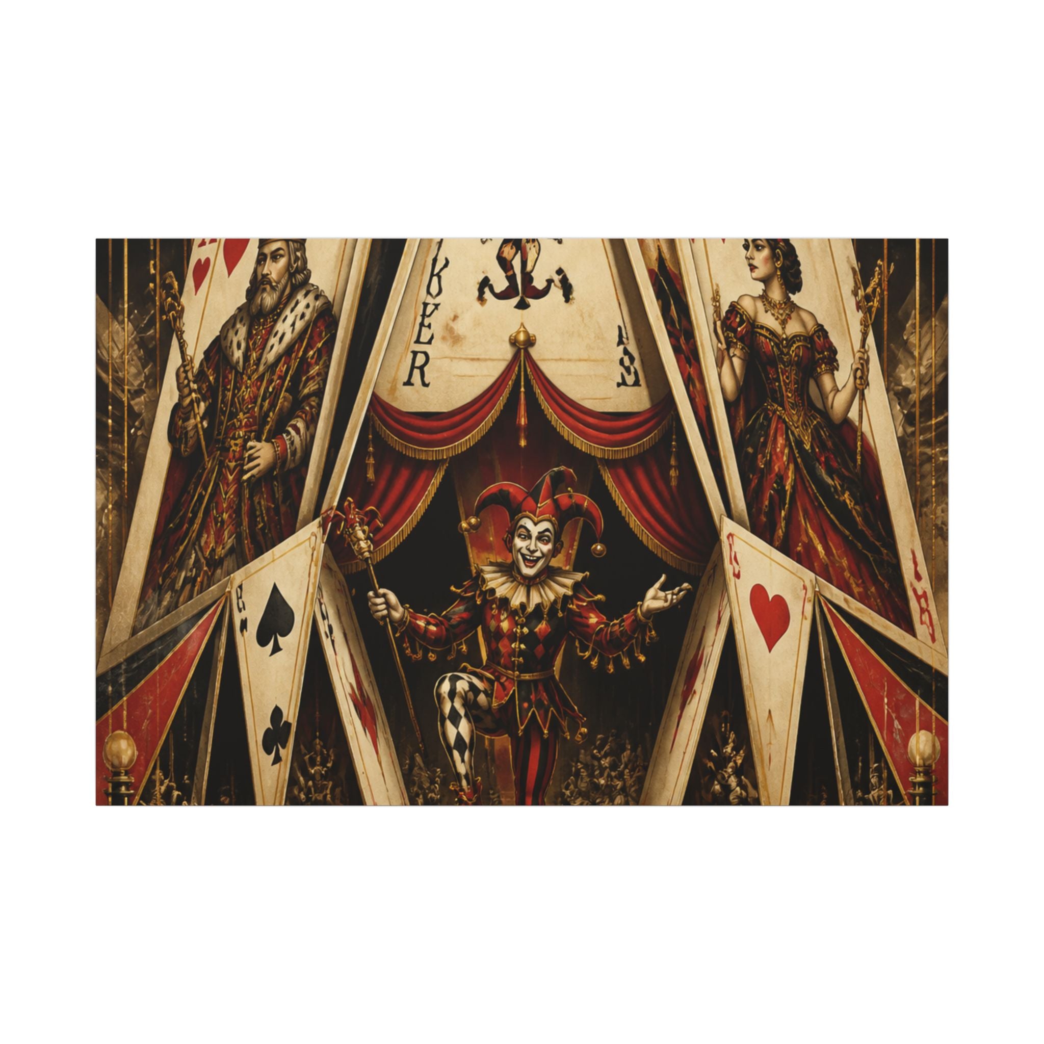 Playing Cards Tent Wall Art Canvas 24×36 Art Deco Bar Area Decor Maximalist Print