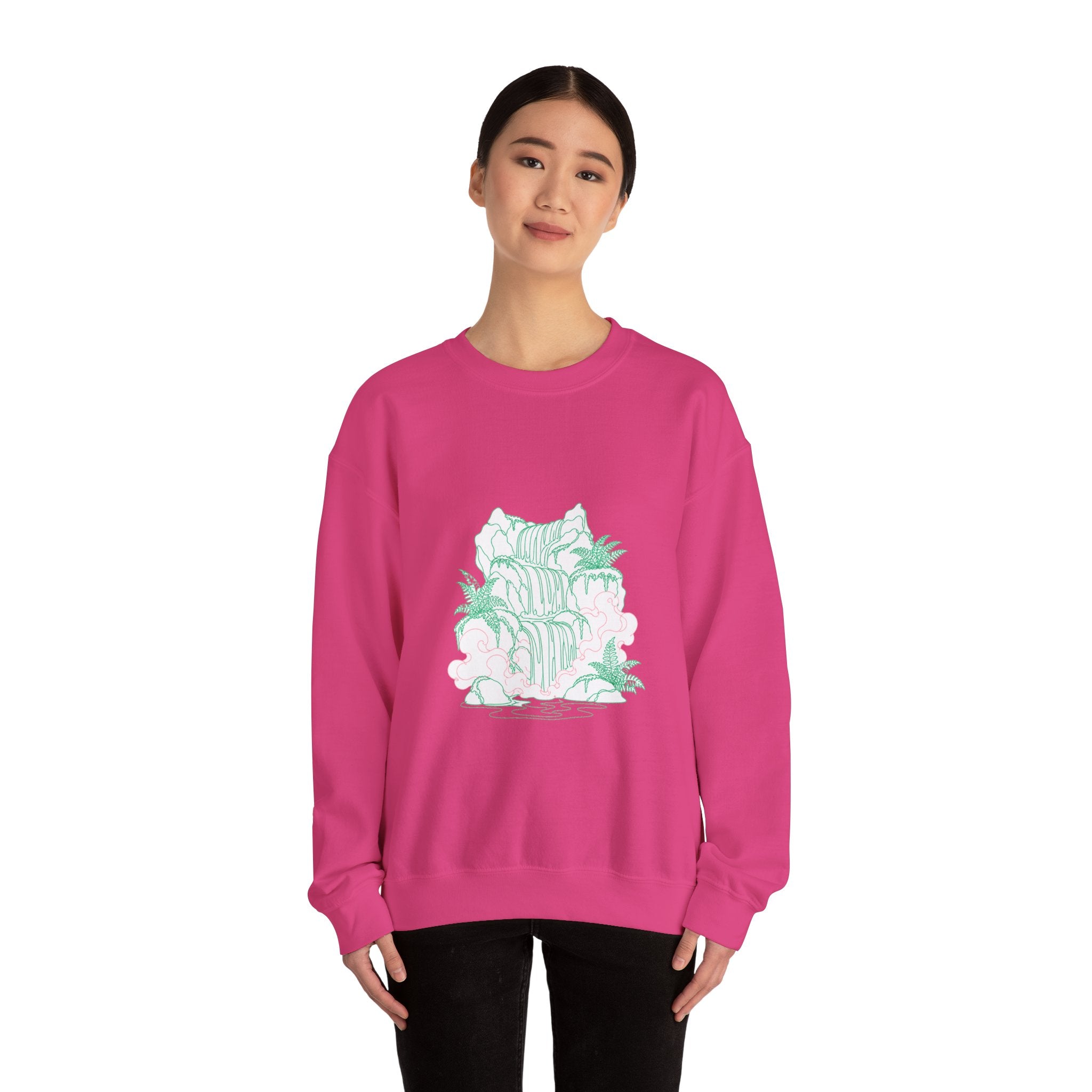 Matching Couple Sweatshirt - Wildfire & Waterfall Matching Couple Premium Fleece Sweatshirt Minimalist Art His Hers Christmas Gift - Design B