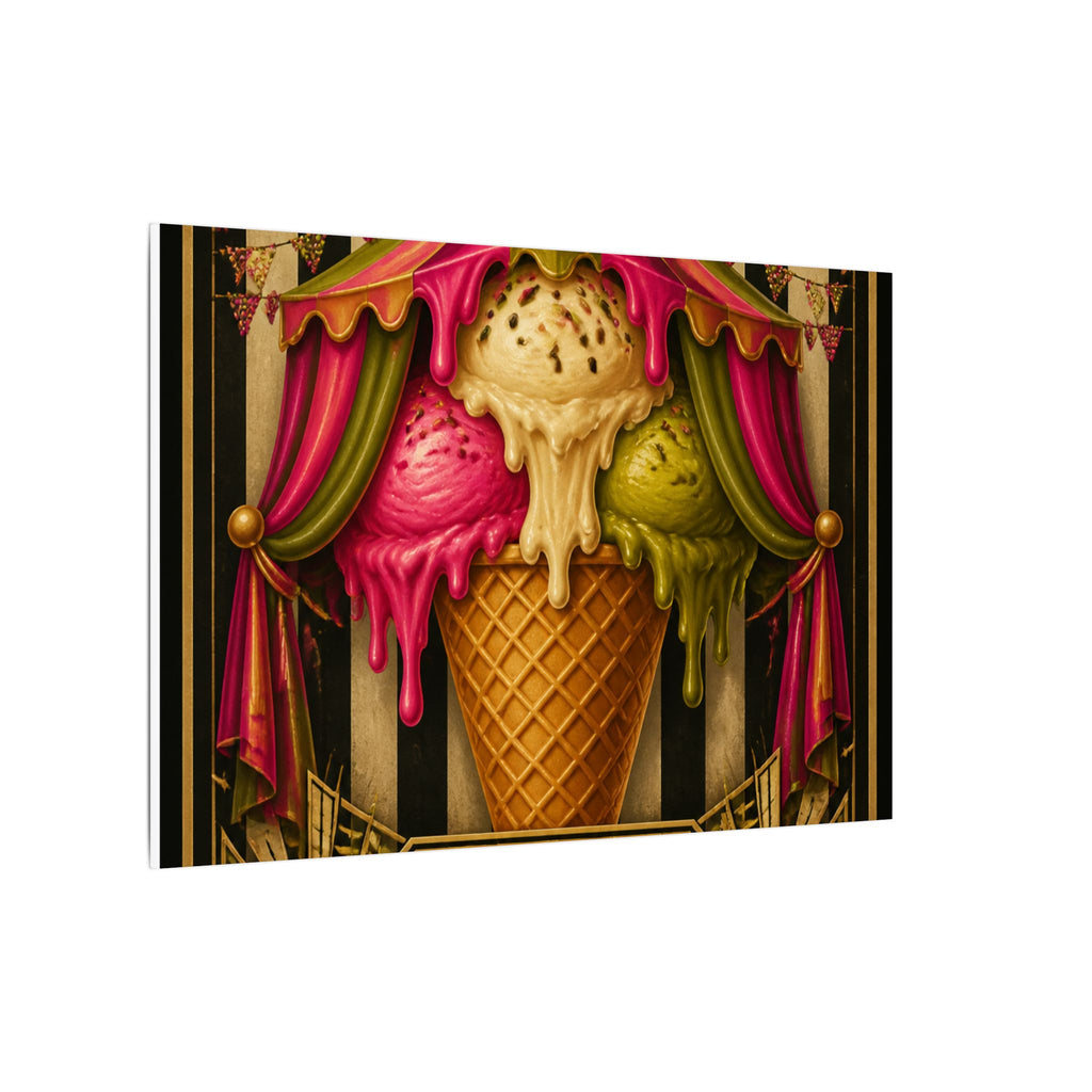 Ice Cream Cone Circus Tent Wall Art Canvas 24×36 Art Deco Bar Area Decor Maximalist Print