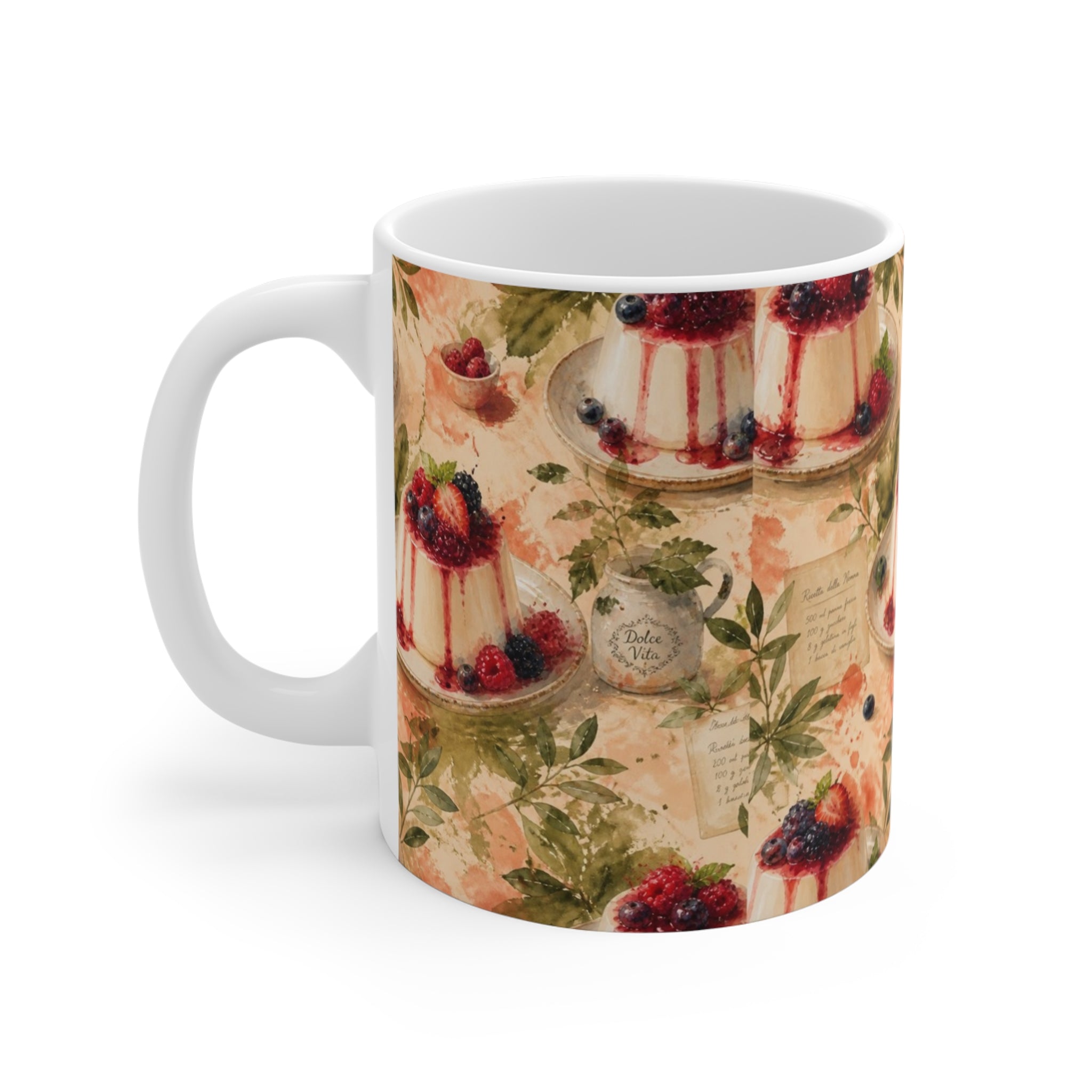 Panna Cotta 11oz Ceramic Mug Mediterranean Kitchen Watercolor Splash Design Italian Cottagecore Gift