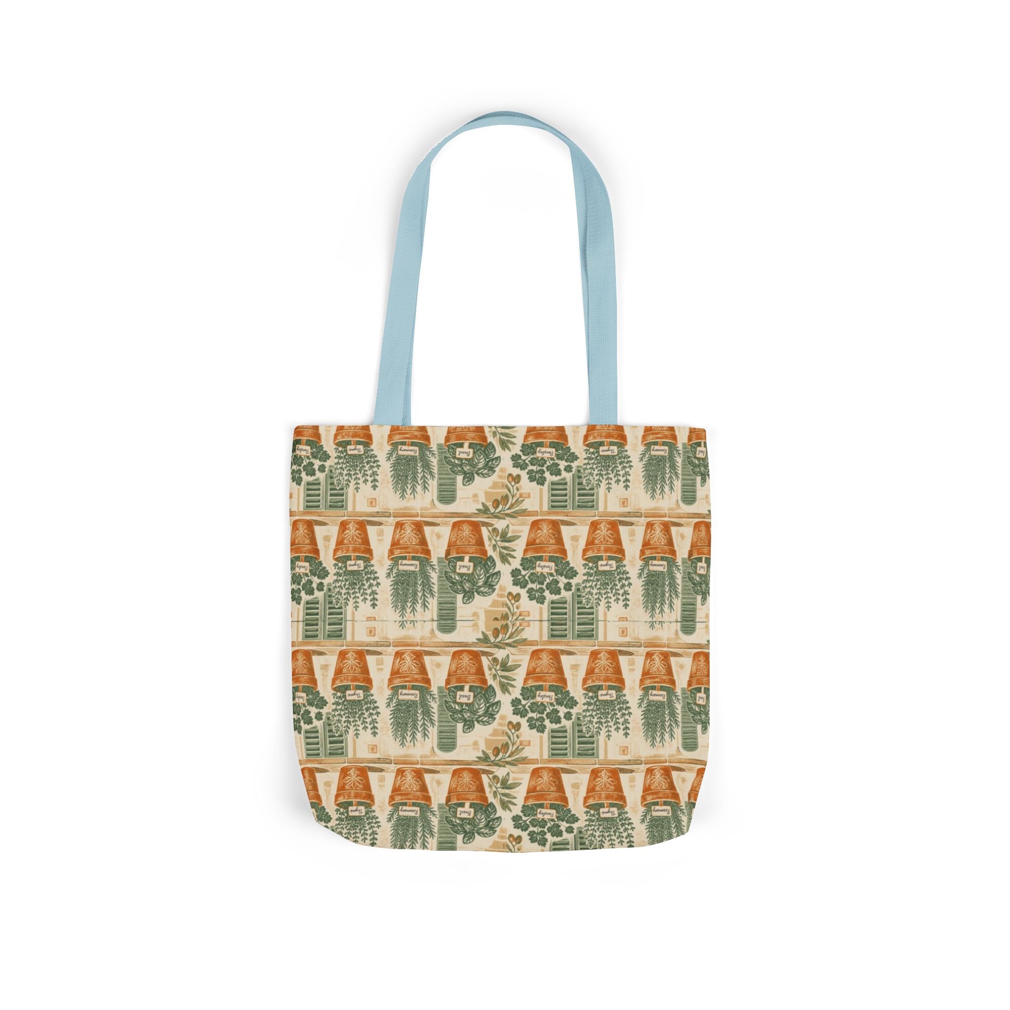 Terracotta Herb Pots Canvas Tote Bag Mediterranean Kitchen Linocut Design Italian Cottagecore Gift