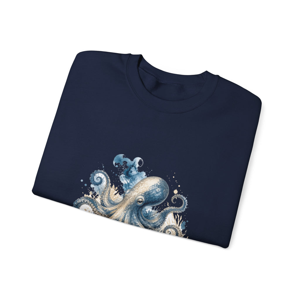 Matching Couple Sweatshirt - Octopus & Jellyfish Matching Couple Crewneck Sweatshirt Watercolor Art His Hers Engagement Gift - Design A