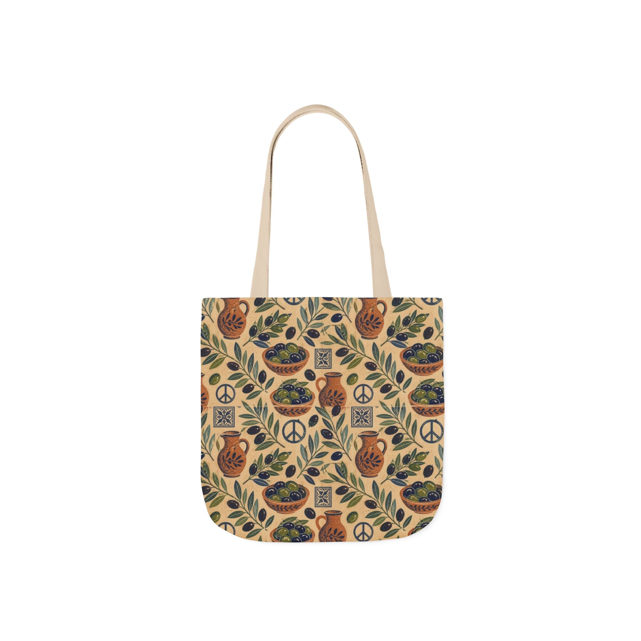 Olive Branches Canvas Tote Bag Mediterranean Kitchen Linocut Design Italian Cottagecore Gift