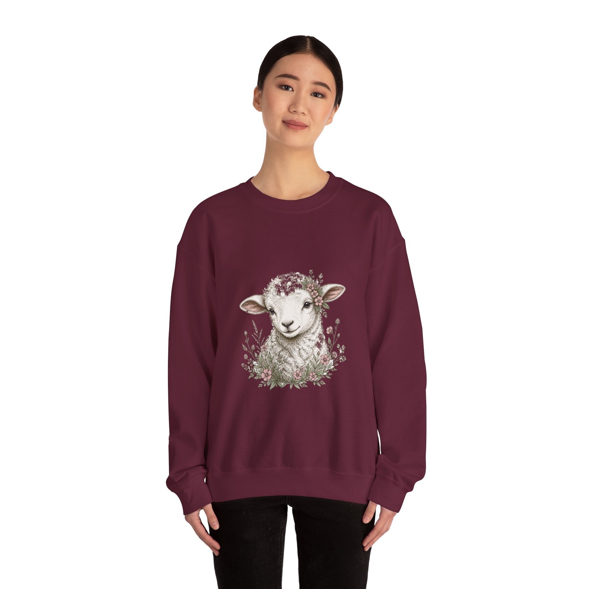 Matching Couple Sweatshirt - Lion & Lamb Matching Couple Premium Fleece Sweatshirt Hand-Drawn Art His Hers Anniversary Gift - Design B