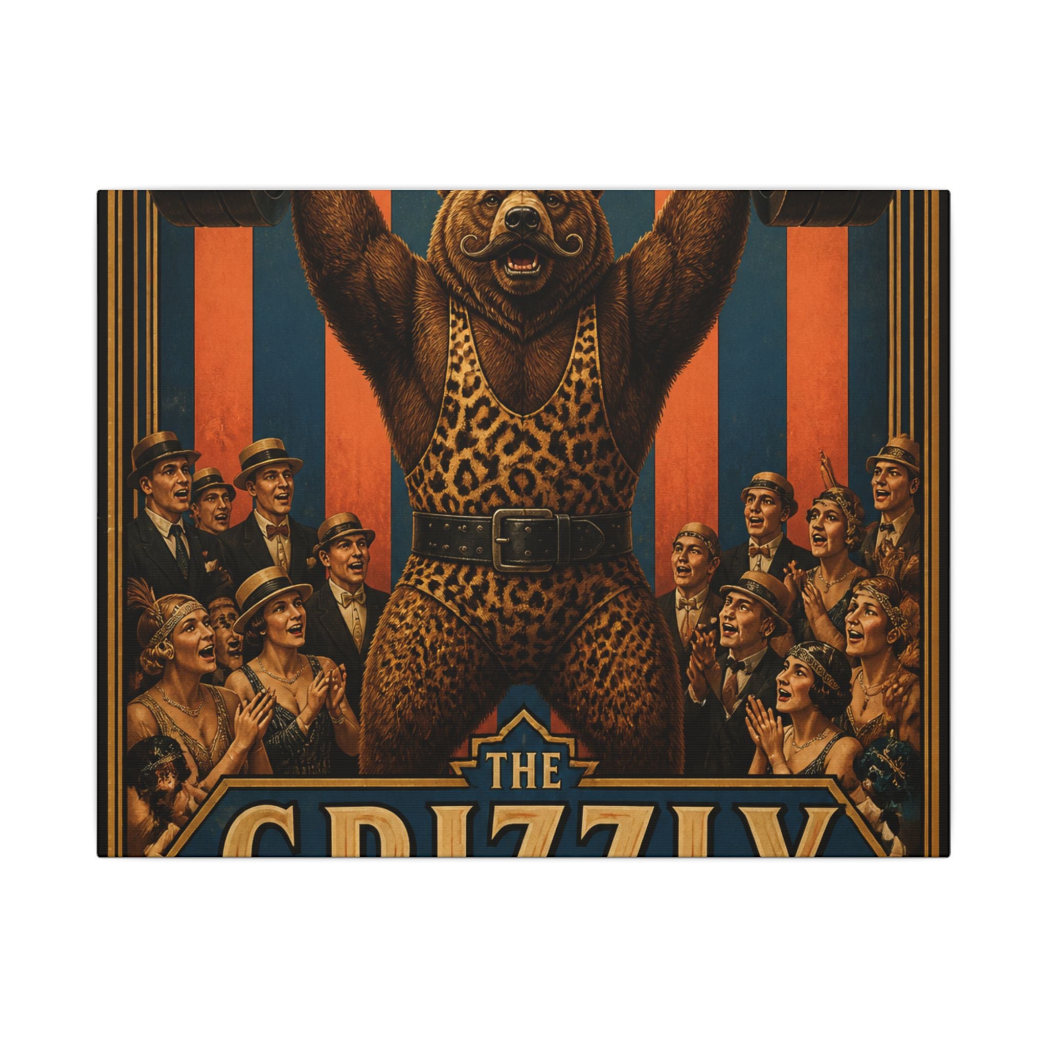 Strongman Bear Wall Art Canvas 24×36 Art Deco Bar Area Decor Maximalist Print
