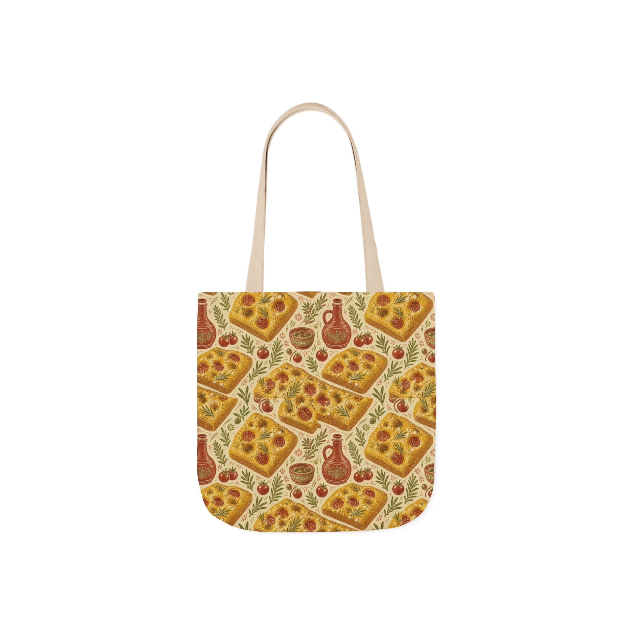 Focaccia Bread Canvas Tote Bag Mediterranean Kitchen Linocut Design Italian Cottagecore Gift