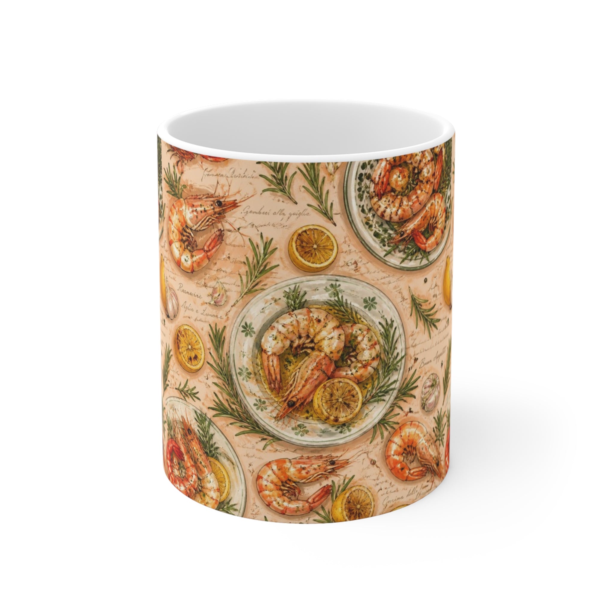 Mediterranean Shrimp 11oz Ceramic Mug Mediterranean Kitchen Watercolor Design Italian Cottagecore Gift