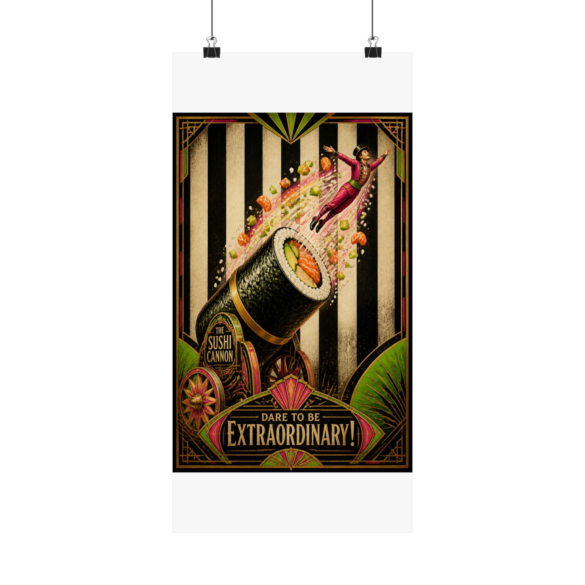 Sushi Roll Cannon Wall Art Poster 18×24 Art Deco Entryway Decor Maximalist Print