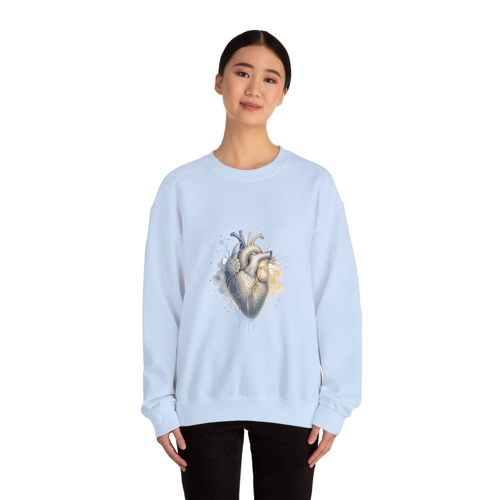 Matching Couple Sweatshirt - Robot & Heart Matching Couple Comfort Colors Crew Watercolor Art His Hers Birthday Gift - Design B