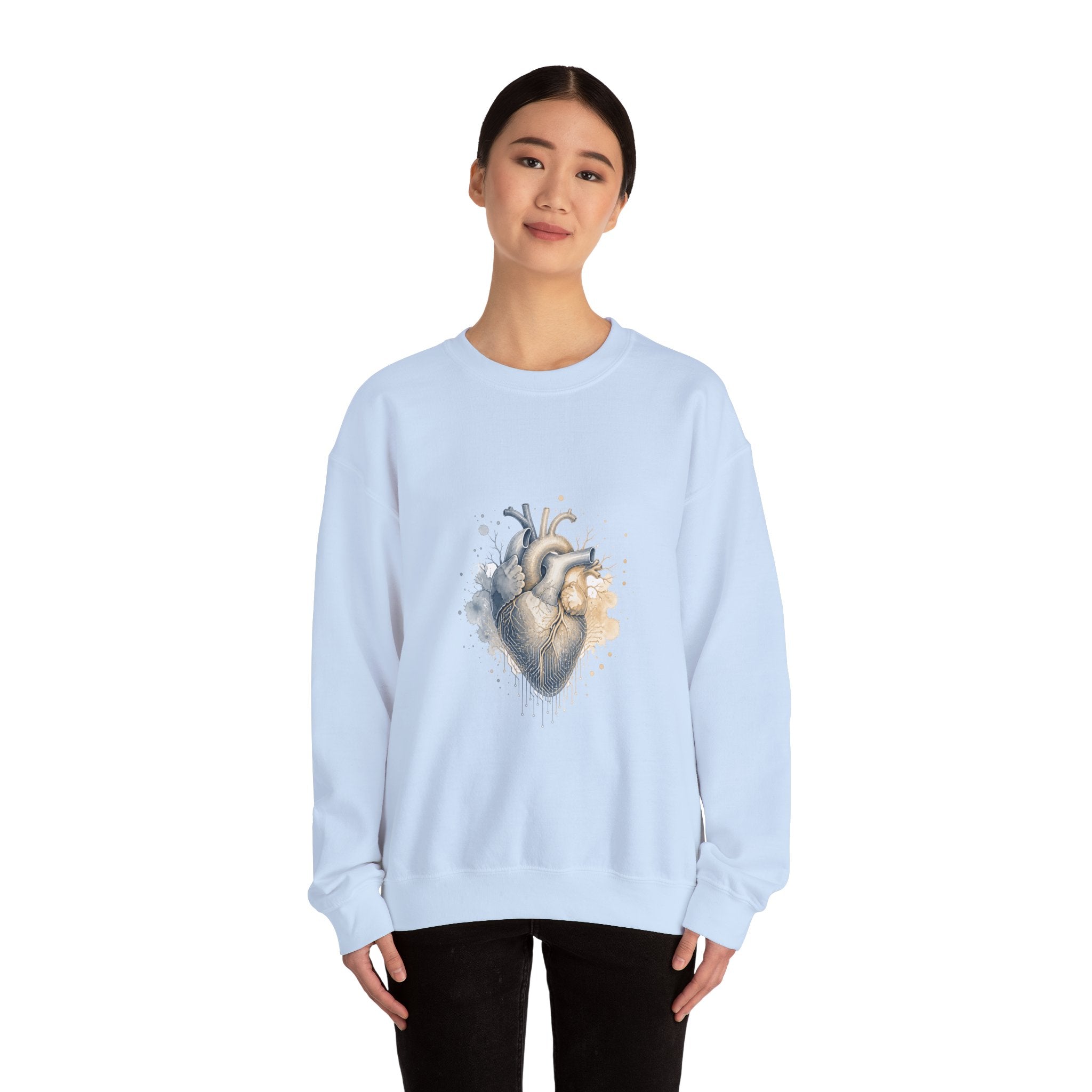 Matching Couple Sweatshirt - Robot & Heart Matching Couple Comfort Colors Crew Watercolor Art His Hers Birthday Gift - Design B