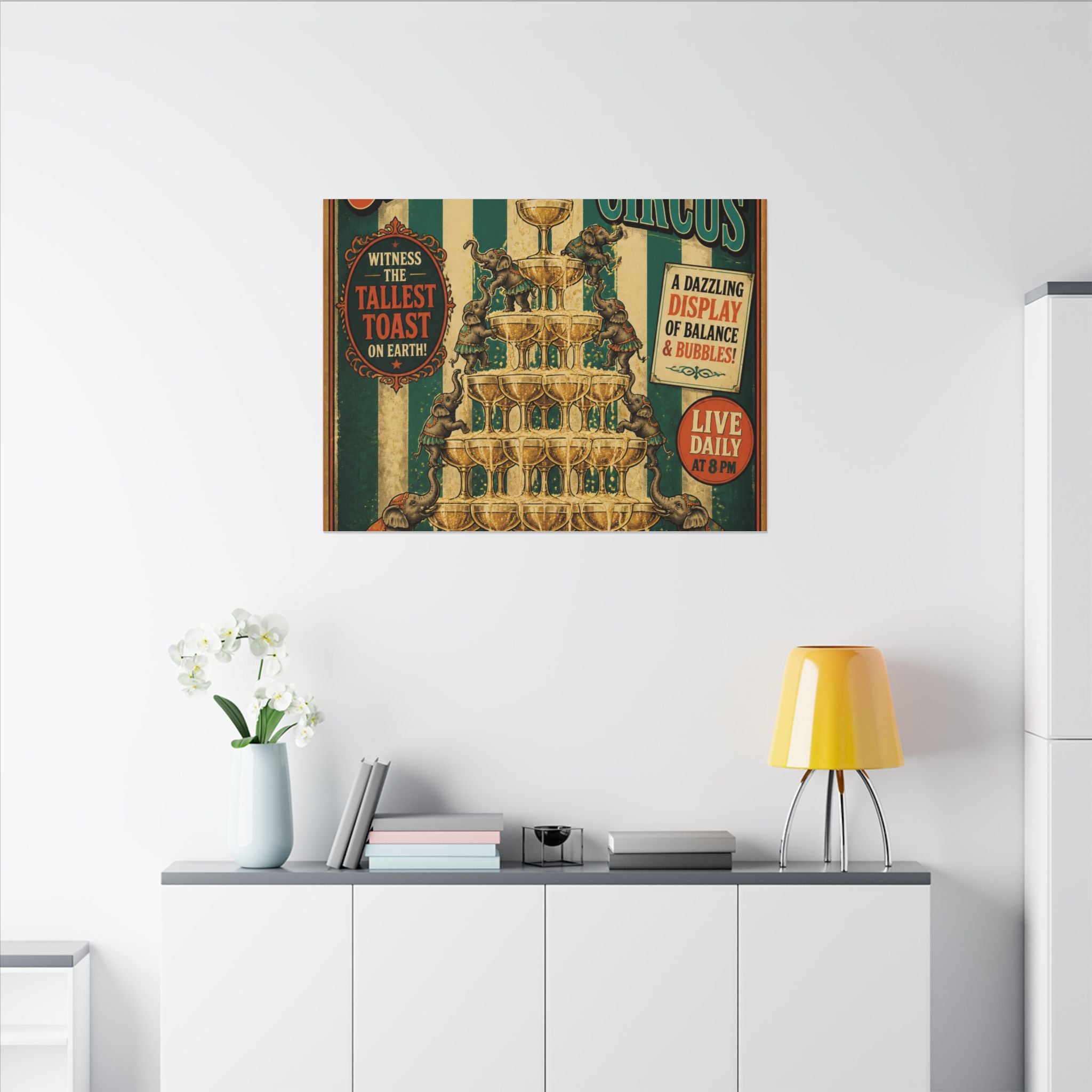 Champagne Tower Elephants Wall Art Canvas 16×20 Vintage Circus Kitchen Decor Maximalist Print