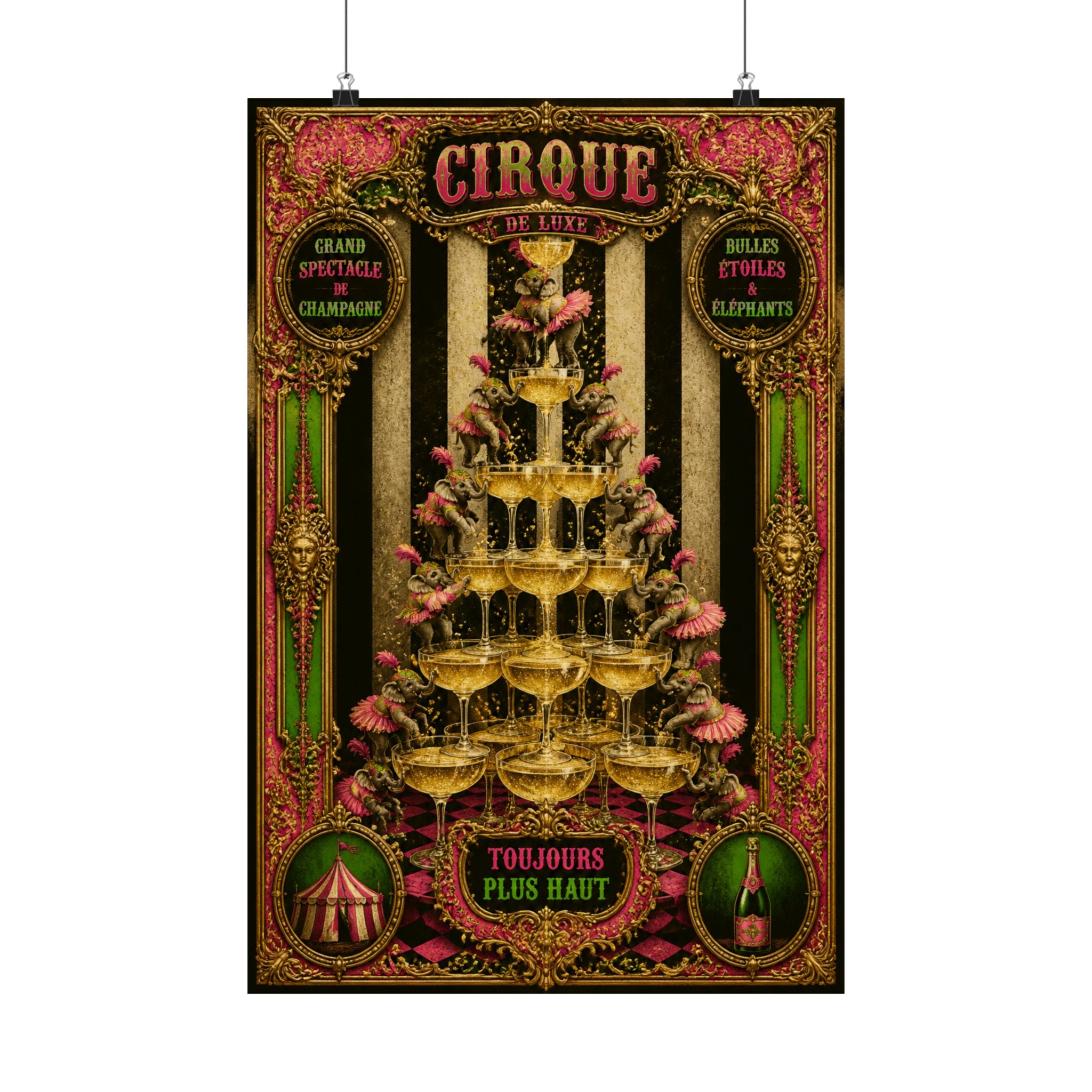 Champagne Tower Elephants Wall Art Poster 18×24 Baroque Home Office Decor Maximalist Print
