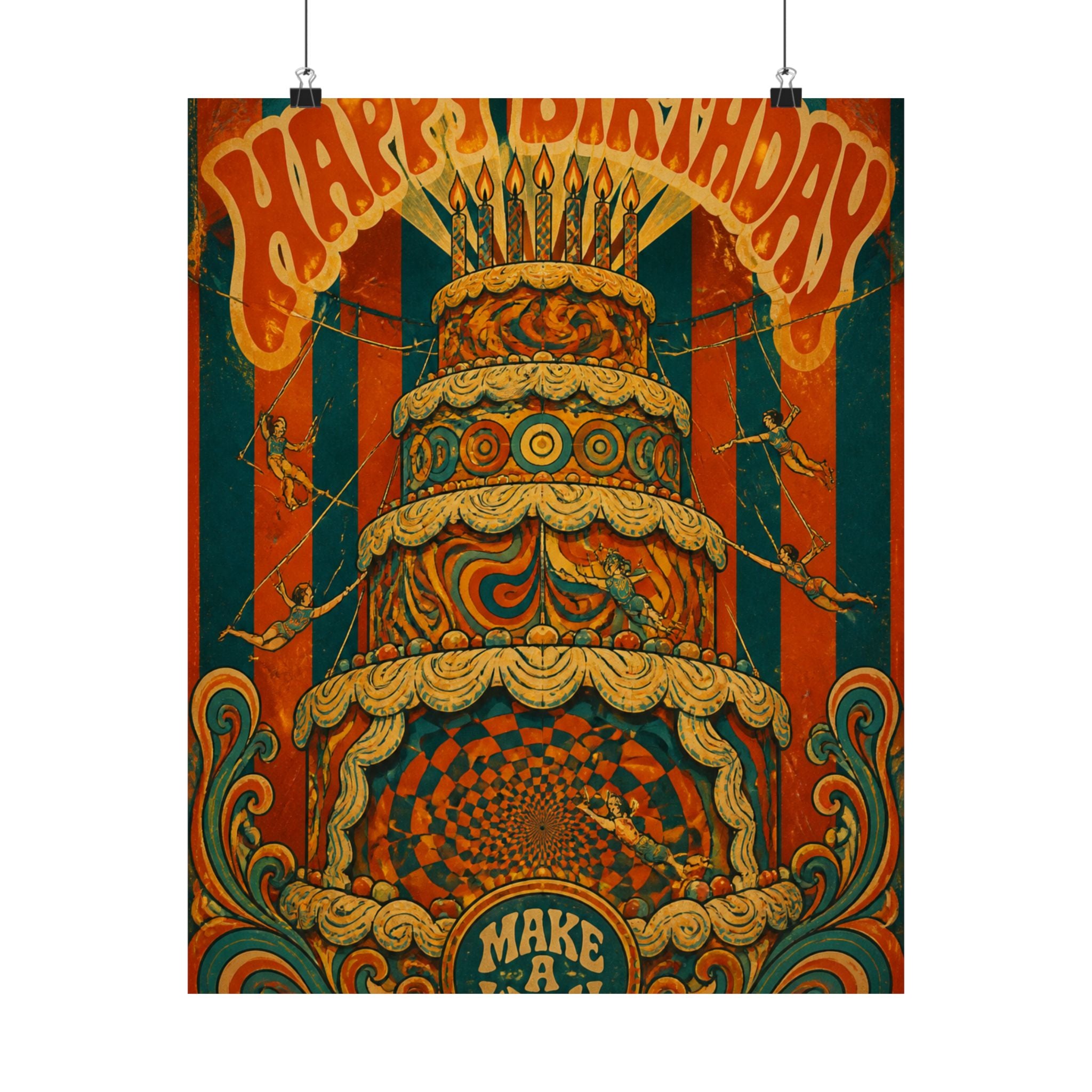 Birthday Cake Trapeze Wall Art Poster 18×24 Psychedelic Cafe Decor Maximalist Print