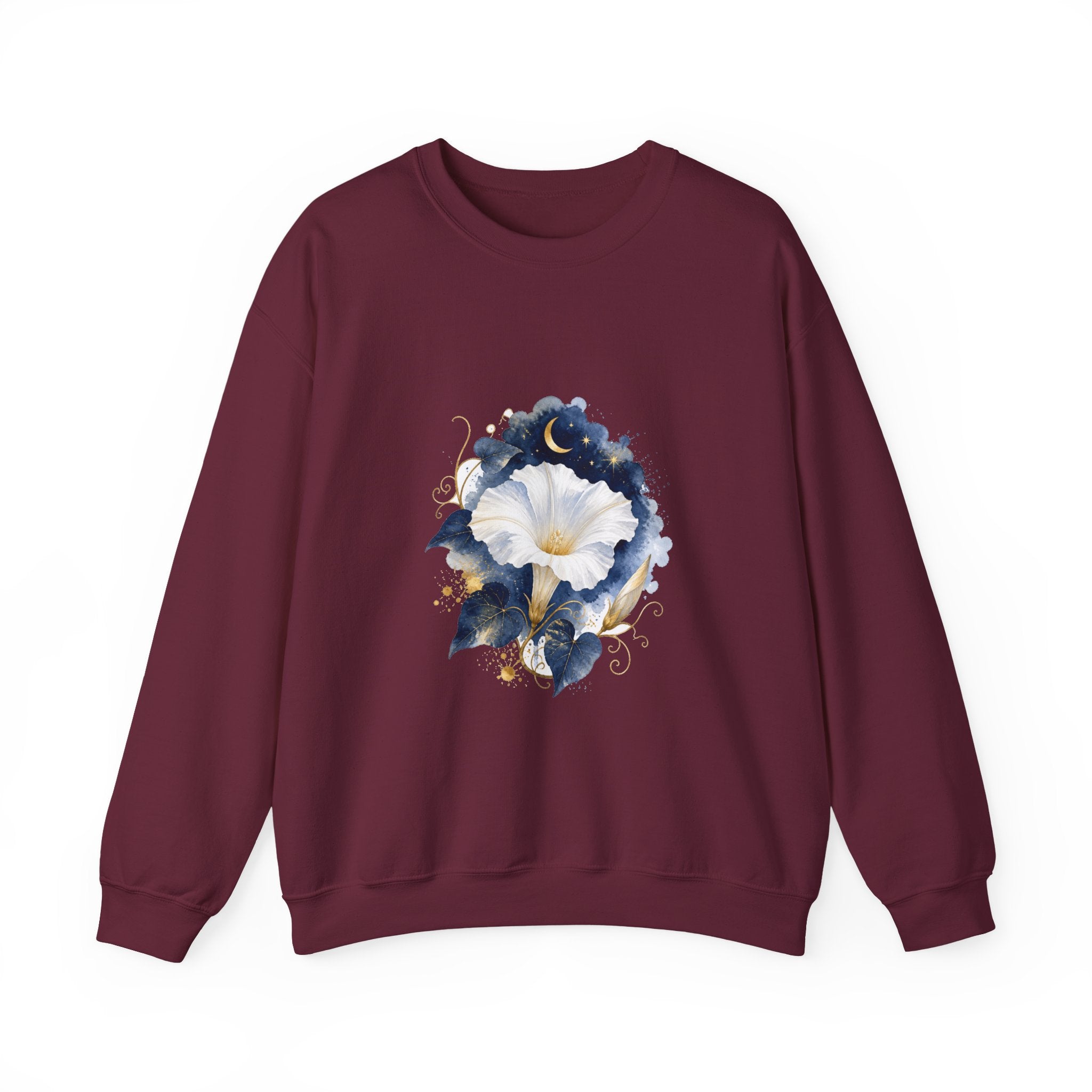 Matching Couple Sweatshirt - Sunflower & Moonflower Matching Couple Premium Fleece Sweatshirt Watercolor Art His Hers Birthday Gift - Design B