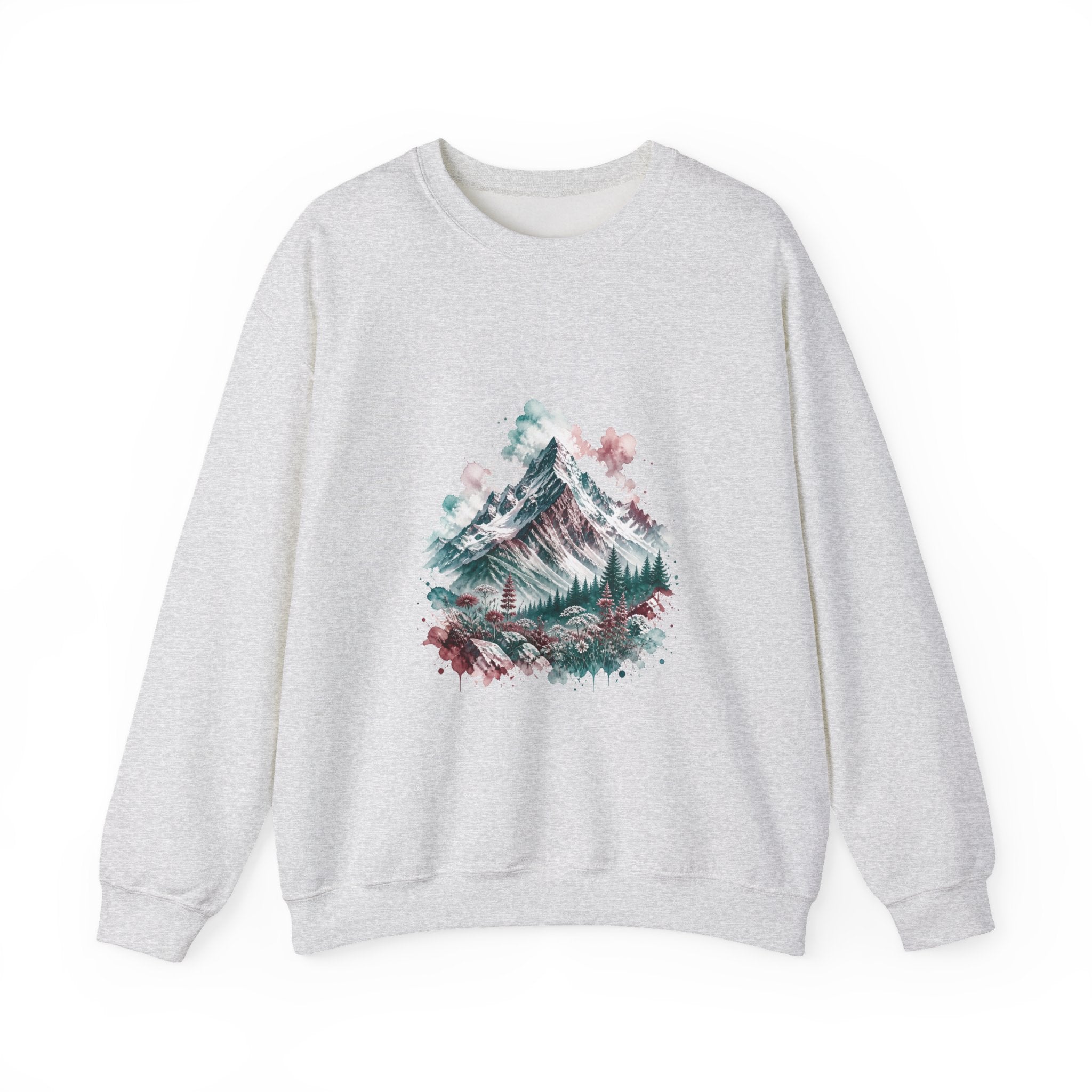 Matching Couple Sweatshirt - Mountain & Ocean Matching Couple Crewneck Sweatshirt Watercolor Art His Hers Engagement Gift - Design A