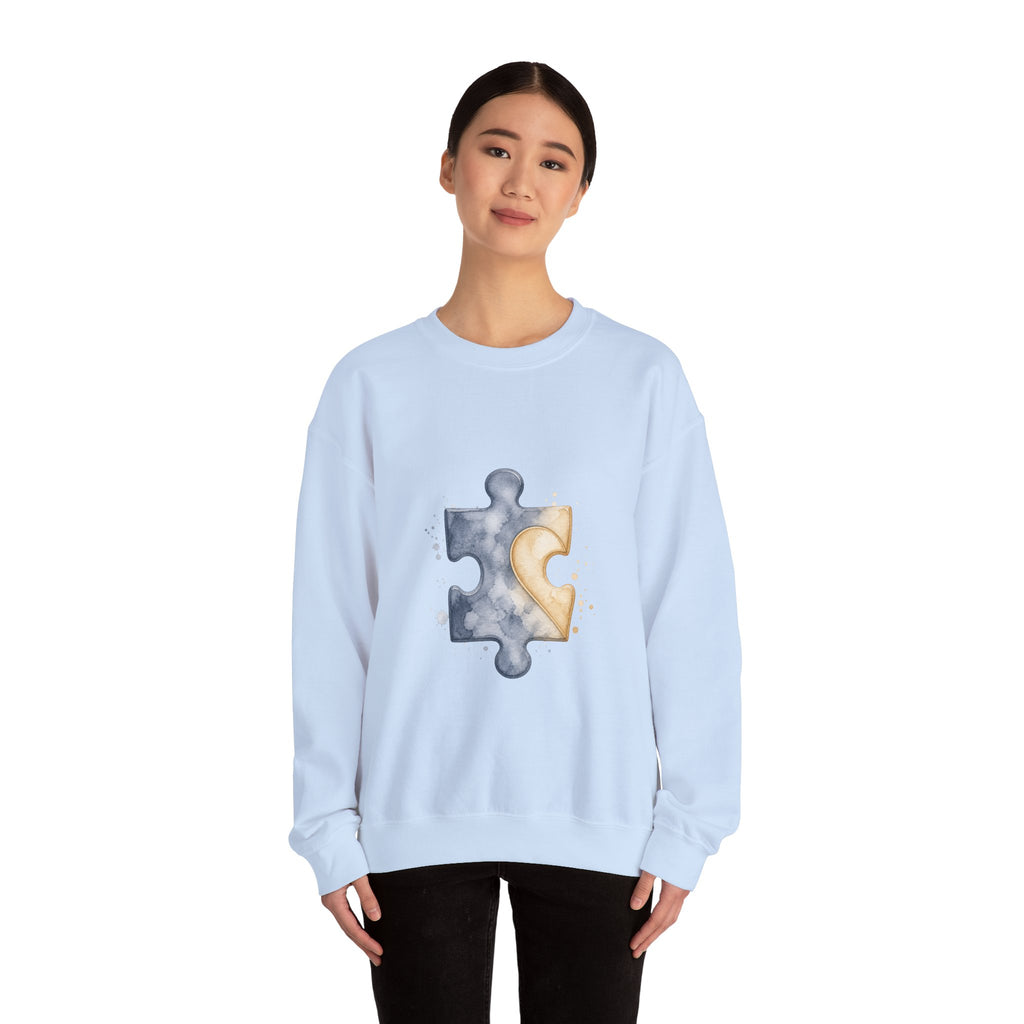 Matching Couple Sweatshirt - Puzzle Pieces Matching Couple Premium Fleece Sweatshirt Watercolor Art His Hers Birthday Gift - Design A