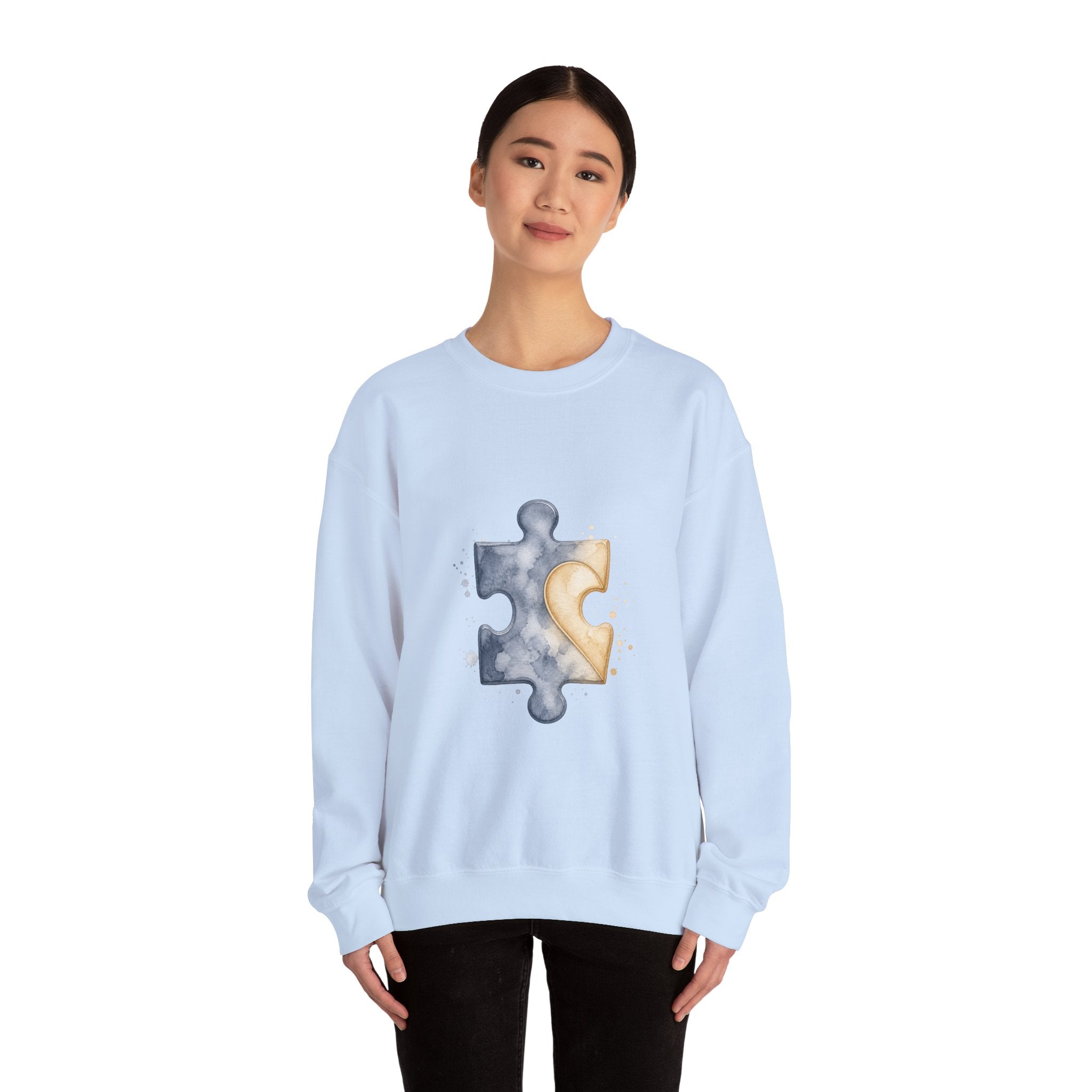 Matching Couple Sweatshirt - Puzzle Pieces Matching Couple Premium Fleece Sweatshirt Watercolor Art His Hers Birthday Gift - Design A