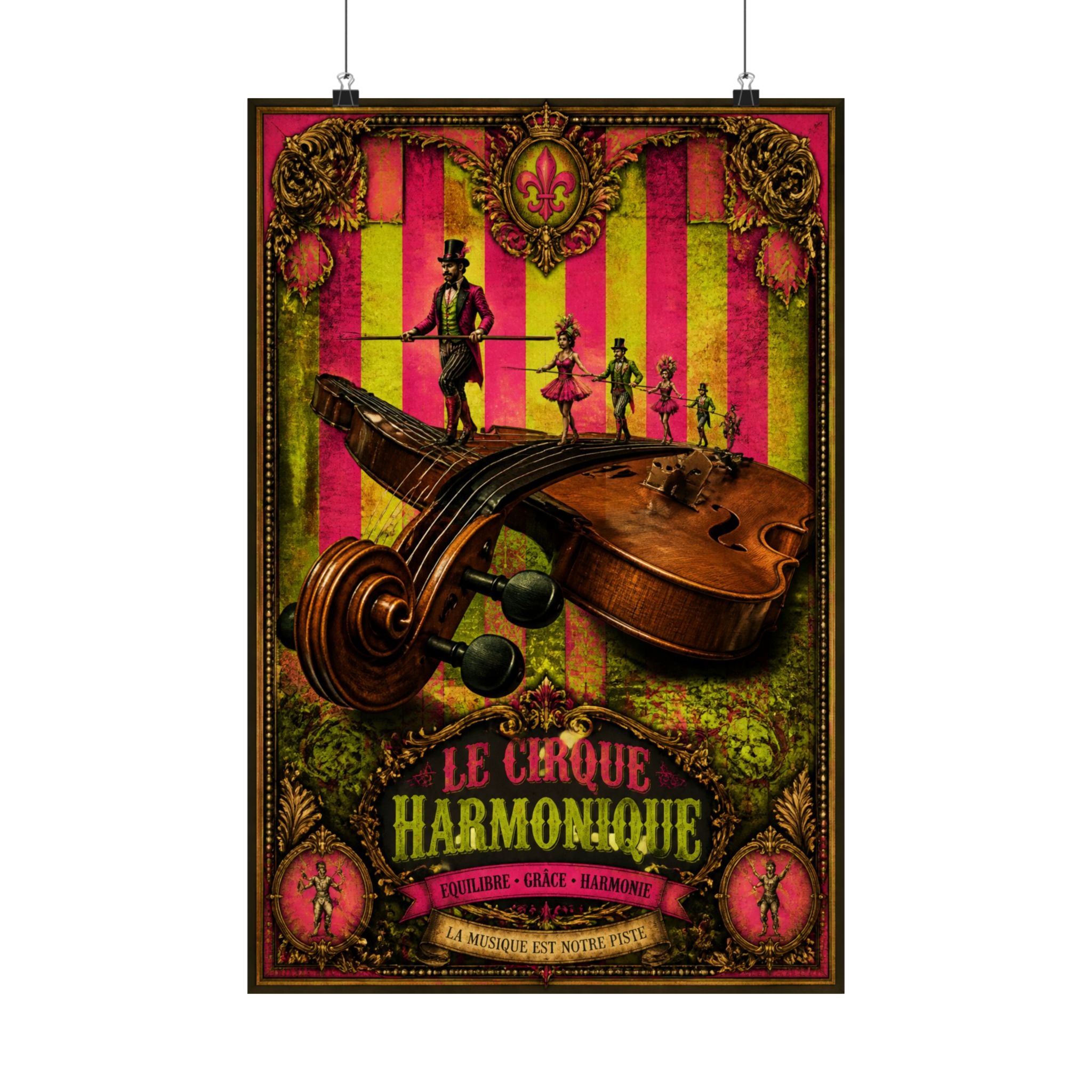 Violin Tightrope Bridge Wall Art Poster 24×36 Baroque Studio Decor Maximalist Print
