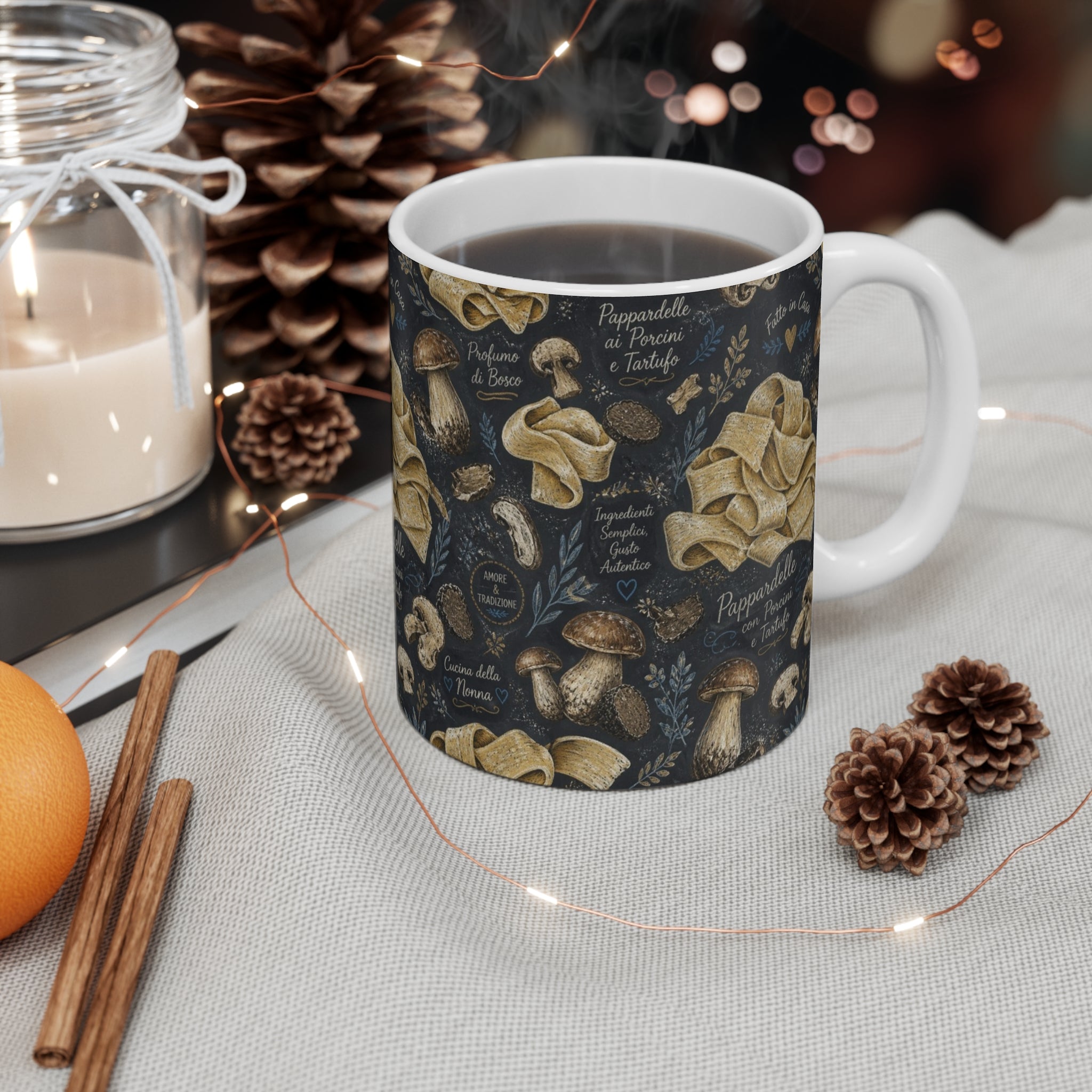 Pappardelle Ribbons 11oz Ceramic Mug Mediterranean Kitchen Chalk Art Design Italian Cottagecore Gift