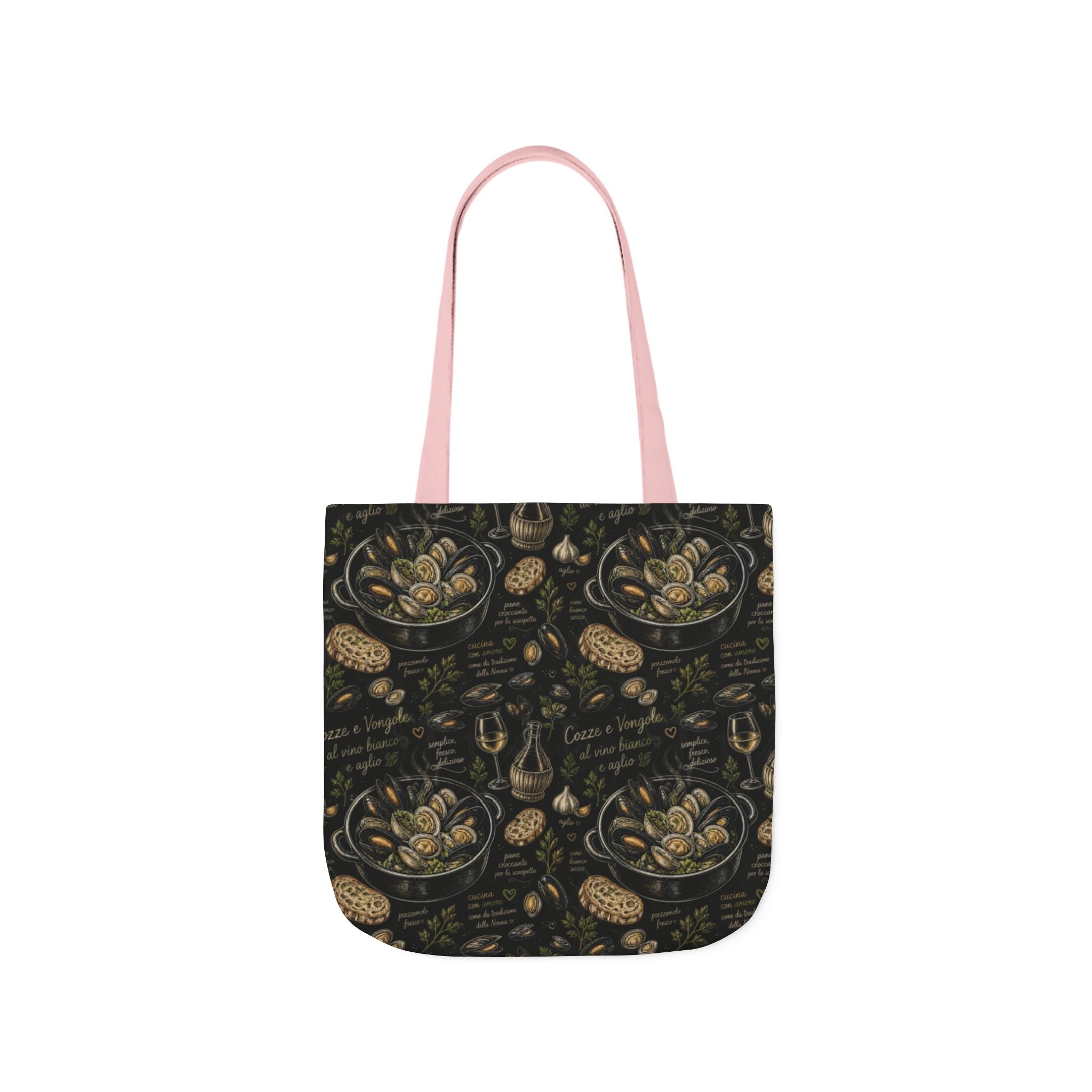 Mussels & Clams Canvas Tote Bag Mediterranean Kitchen Chalk Art Design Italian Cottagecore Gift