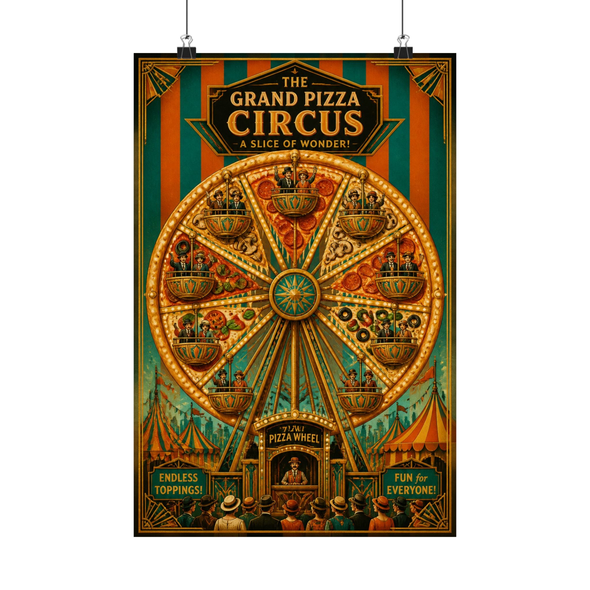 Pizza Ferris Wheel Wall Art Poster 24×36 Art Deco Bar Area Decor Maximalist Print
