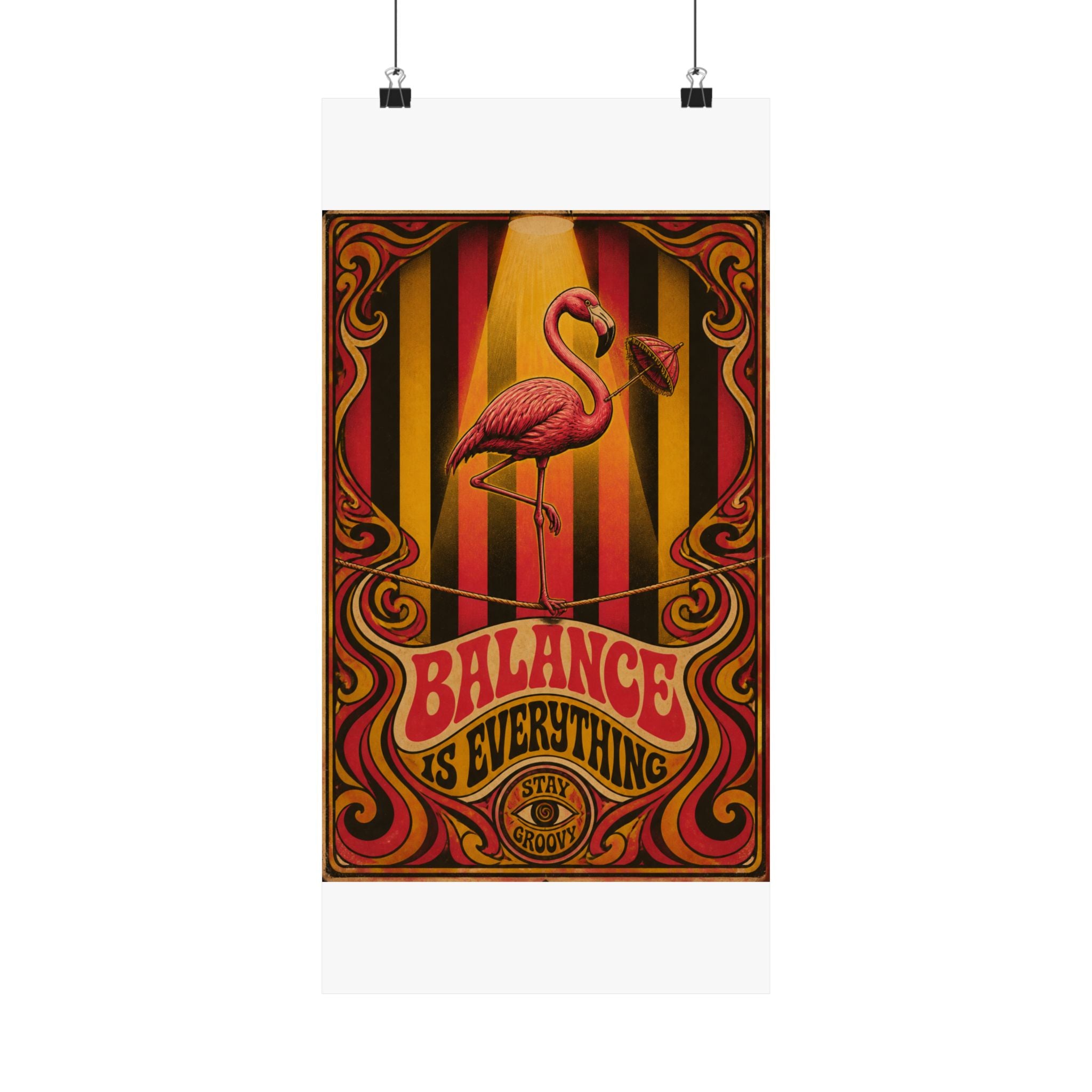 Flamingo Tightrope Wall Art Poster 24×36 Psychedelic Dining Room Decor Maximalist Print