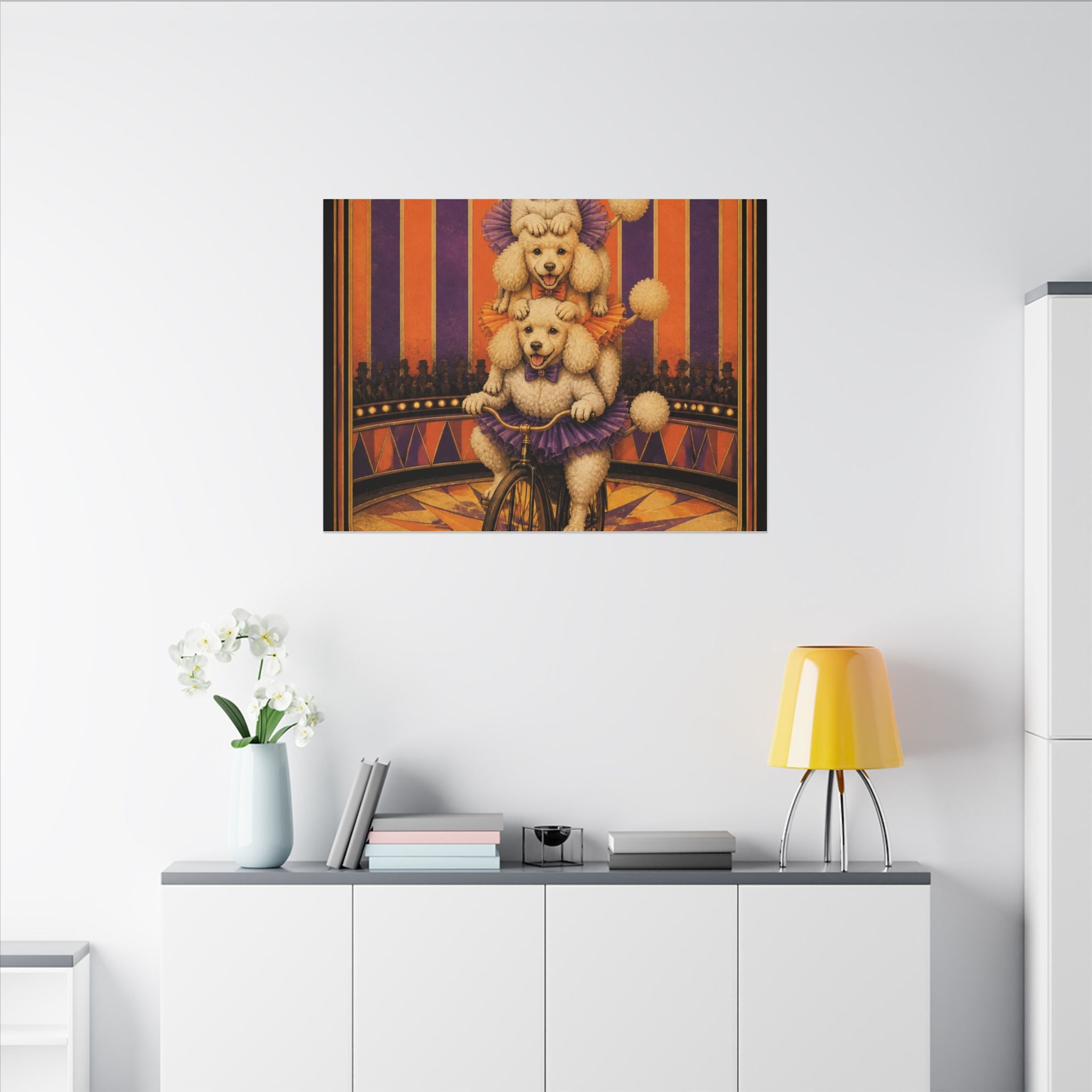Poodle Stack Bicycle Wall Art Canvas 16×20 Art Deco Entryway Decor Maximalist Print