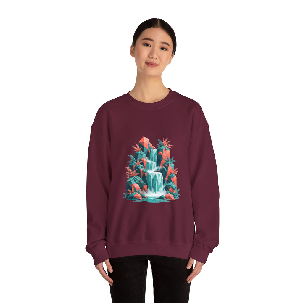 Matching Couple Sweatshirt - Wildfire & Waterfall Matching Couple Premium Fleece Sweatshirt Geometric Art His Hers Love Gift - Design B