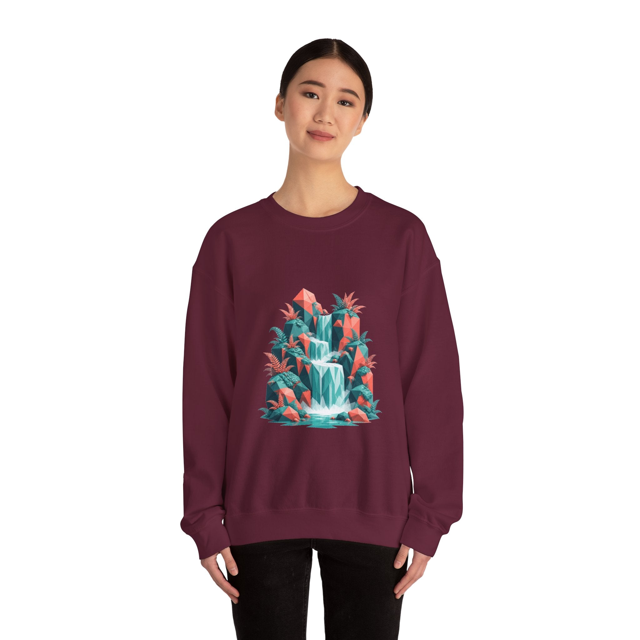 Matching Couple Sweatshirt - Wildfire & Waterfall Matching Couple Premium Fleece Sweatshirt Geometric Art His Hers Love Gift - Design B