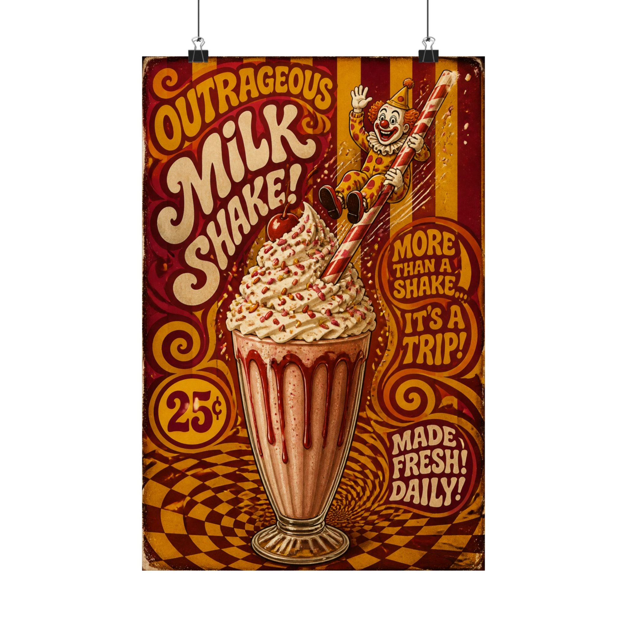 Milkshake Slide Clown Wall Art Poster 24×36 Psychedelic Dining Room Decor Maximalist Print