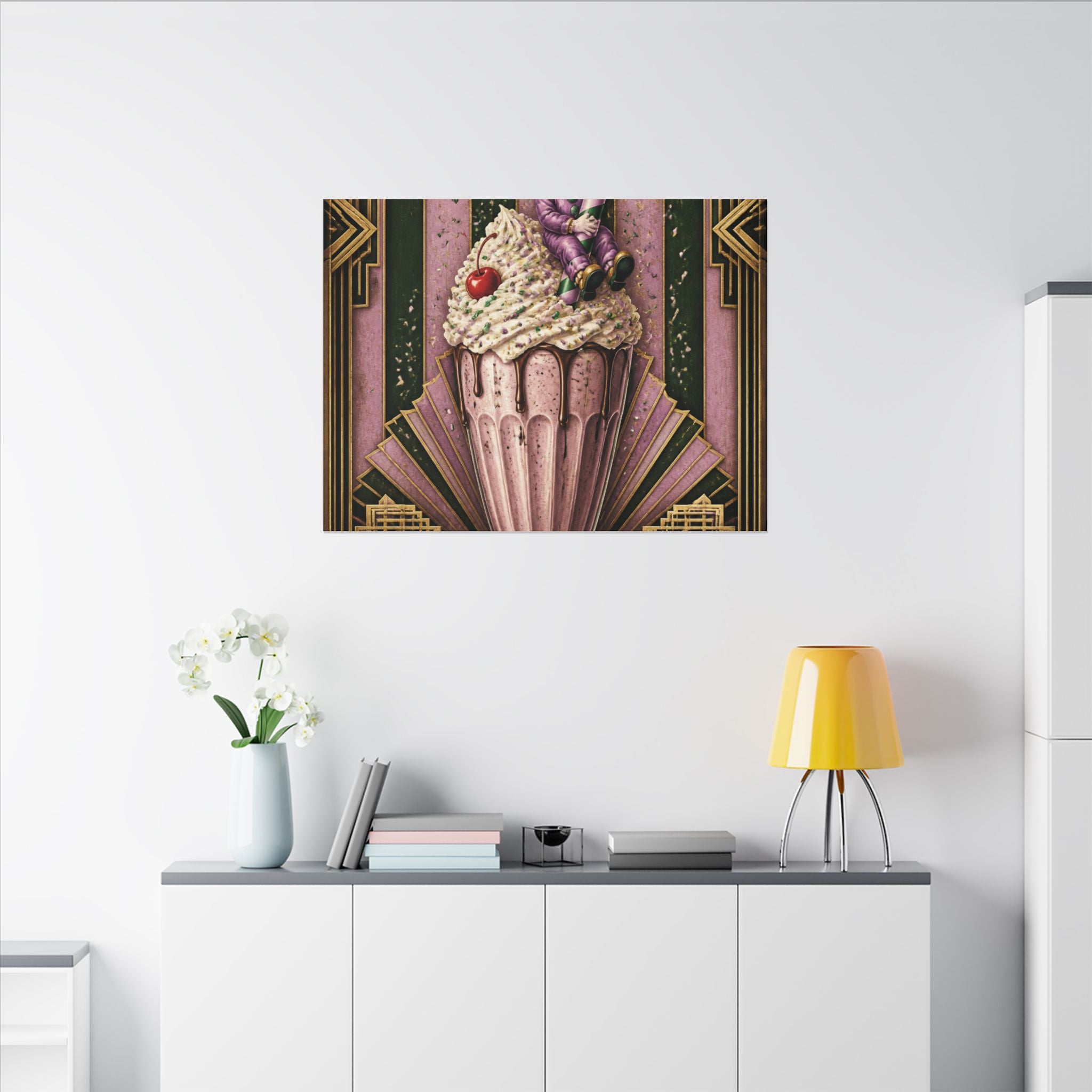 Milkshake Slide Clown Wall Art Canvas 16×20 Art Deco Entryway Decor Maximalist Print