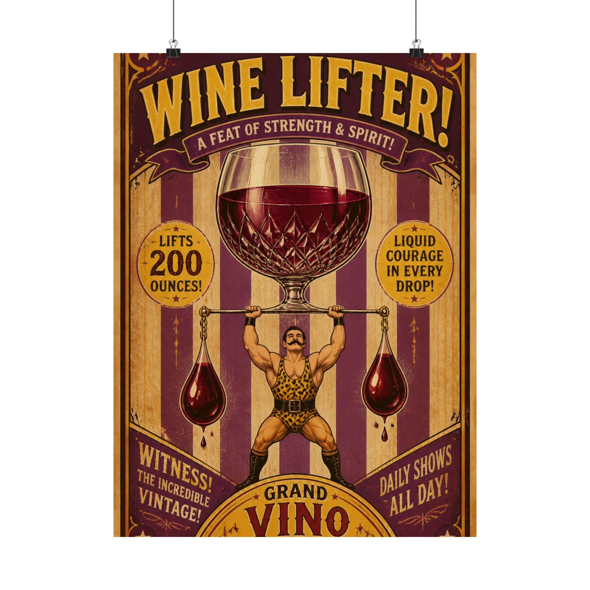 Wine Glass Strongman Wall Art Poster 18×24 Vintage Circus Kitchen Decor Maximalist Print