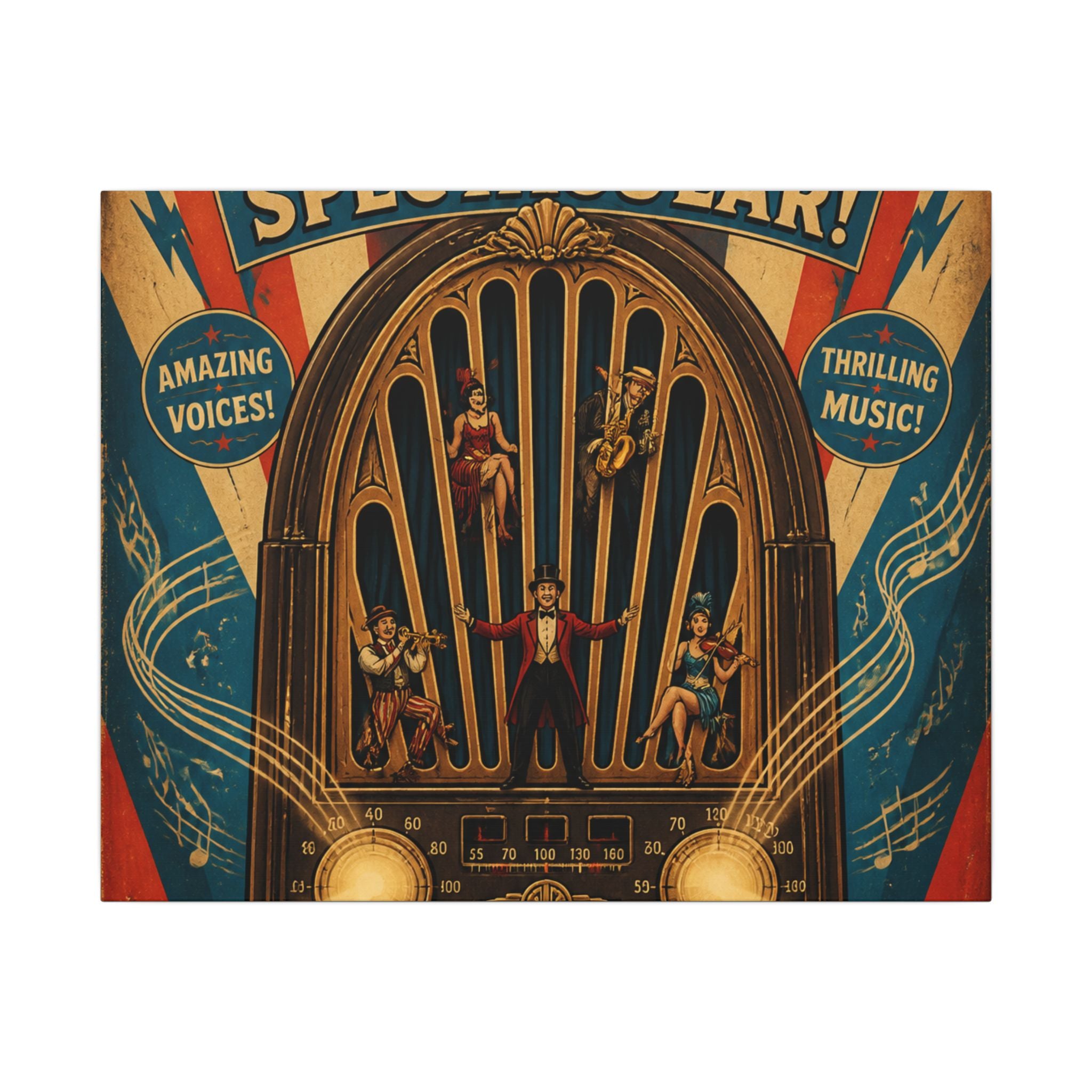 Vintage Radio Stage Wall Art Canvas 16×20 Vintage Circus Kitchen Decor Maximalist Print