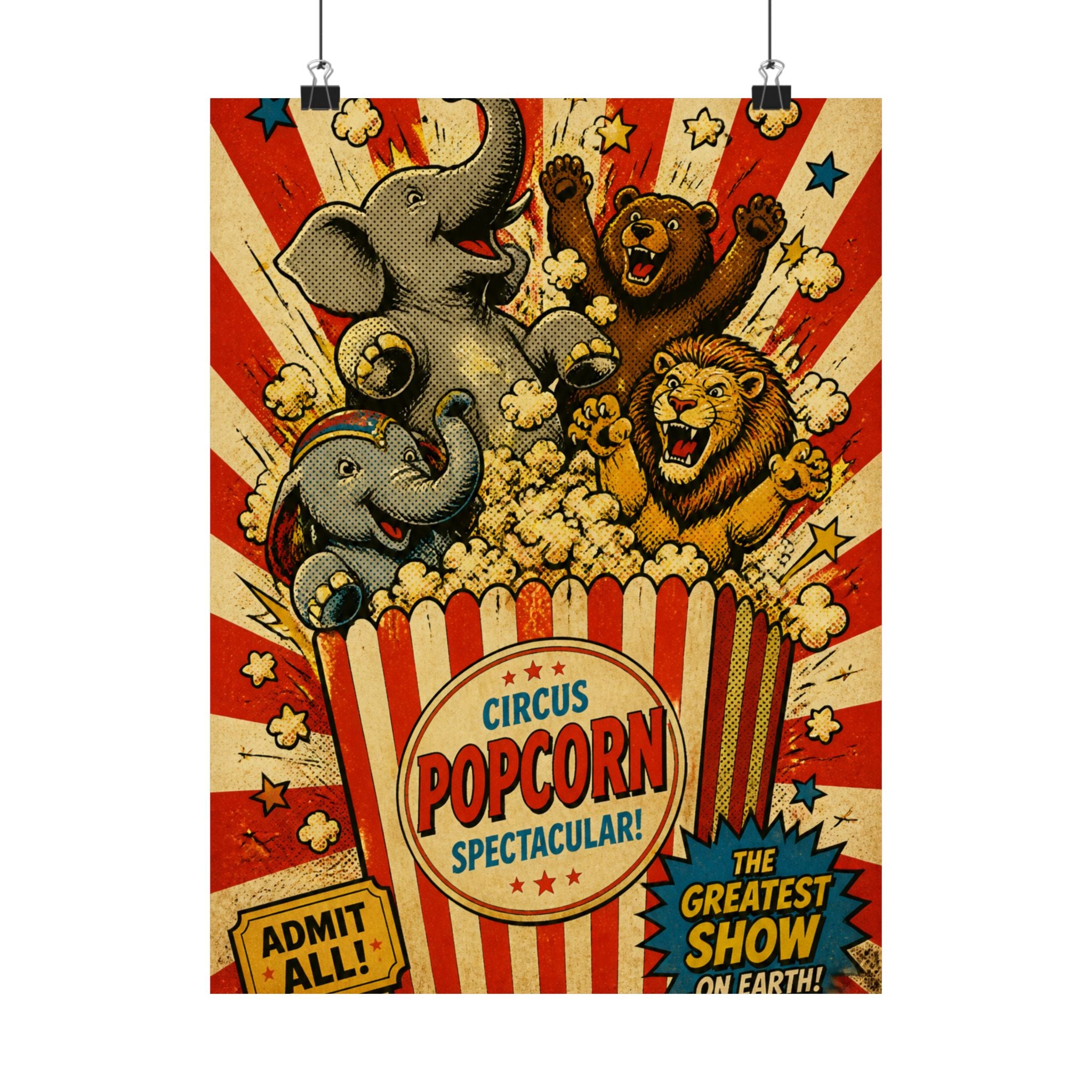 Popcorn Box Animals Wall Art Poster 24×36 Pop Art Restaurant Decor Maximalist Print