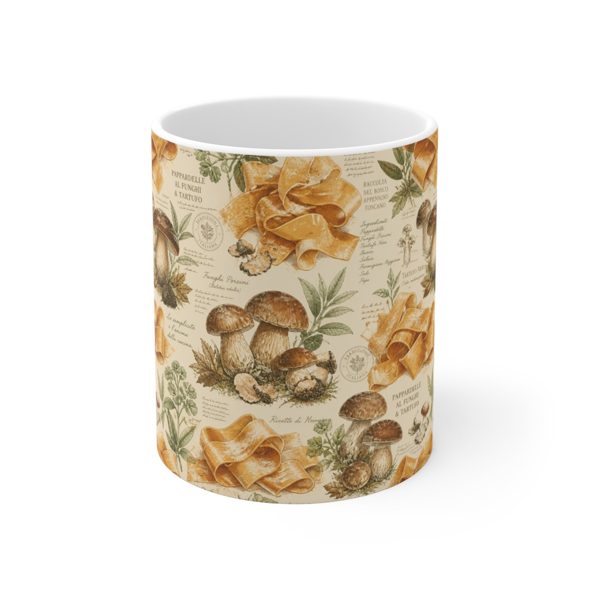 Pappardelle Ribbons 11oz Ceramic Mug Mediterranean Kitchen Botanical Design Italian Cottagecore Gift