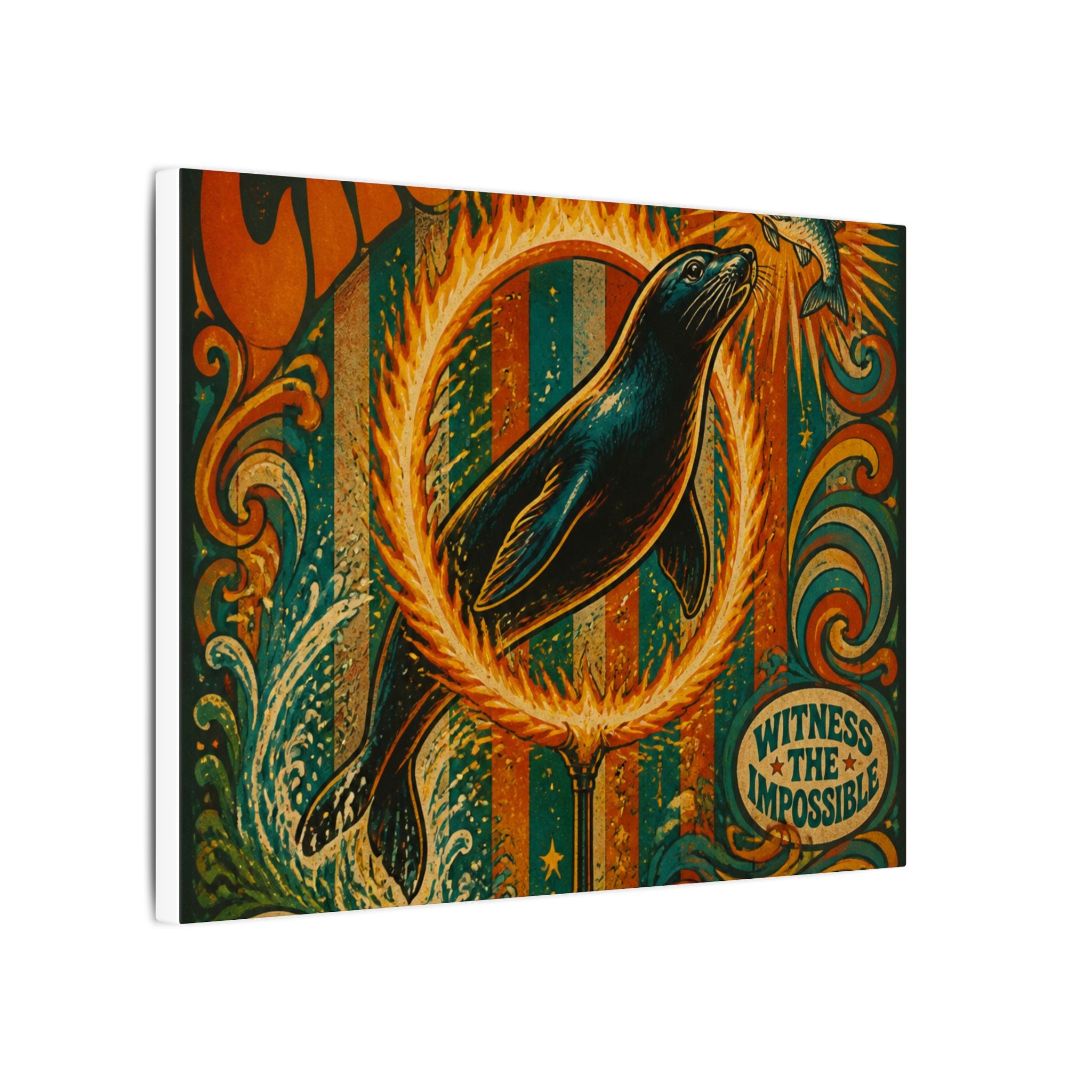Seal Fire Hoop Wall Art Canvas 16×20 Psychedelic Cafe Decor Maximalist Print