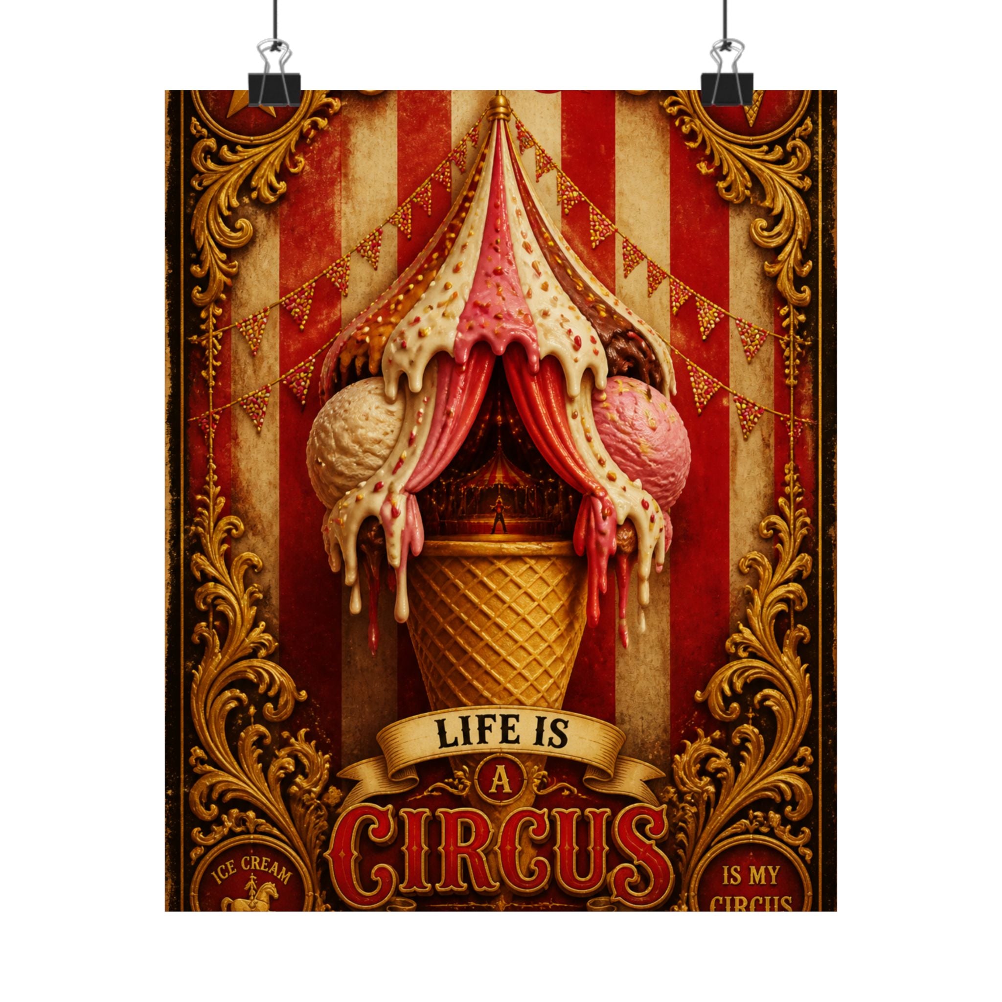 Ice Cream Cone Circus Tent Wall Art Poster 18×24 Baroque Home Office Decor Maximalist Print