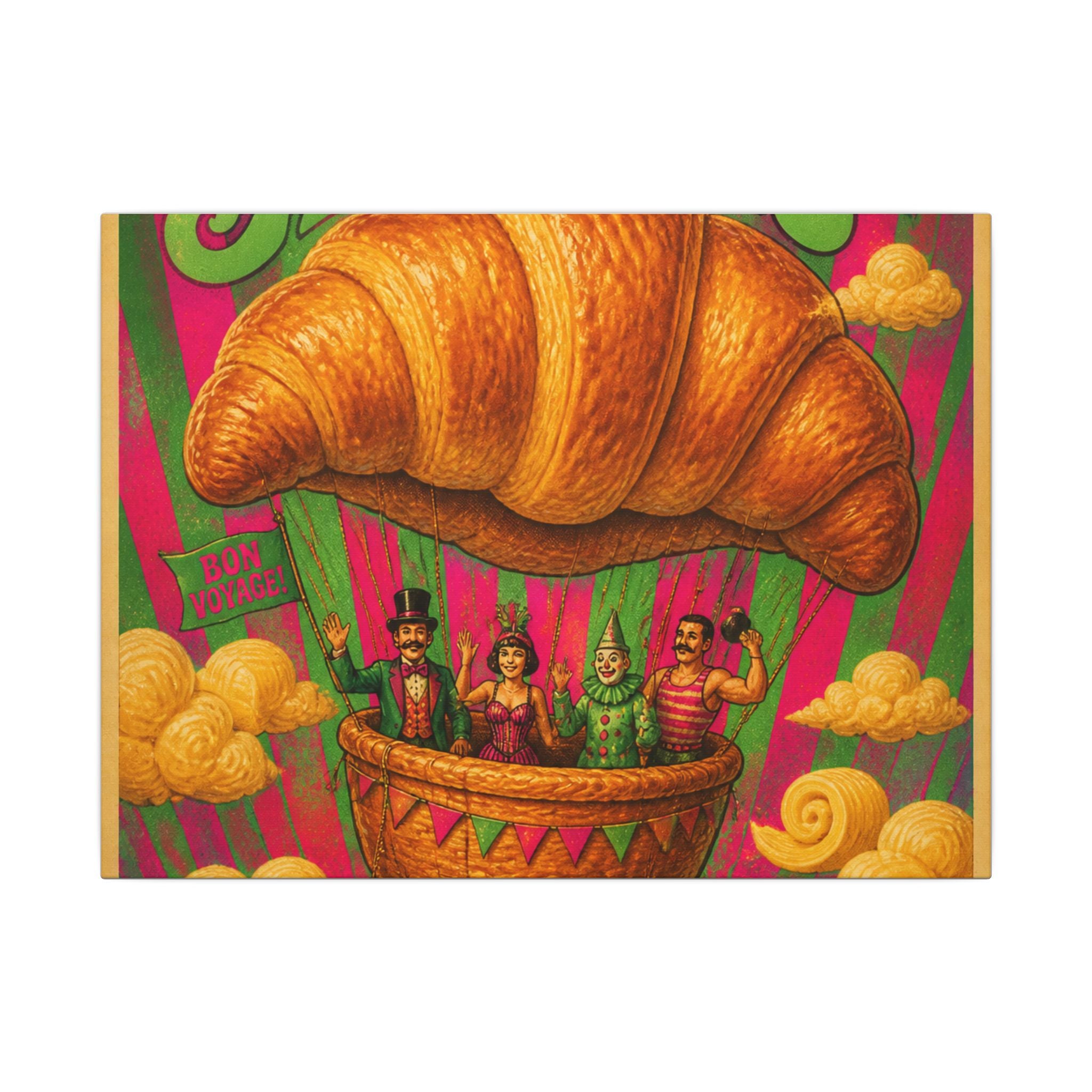 Croissant Hot Air Balloon Wall Art Canvas 16×20 Psychedelic Cafe Decor Maximalist Print