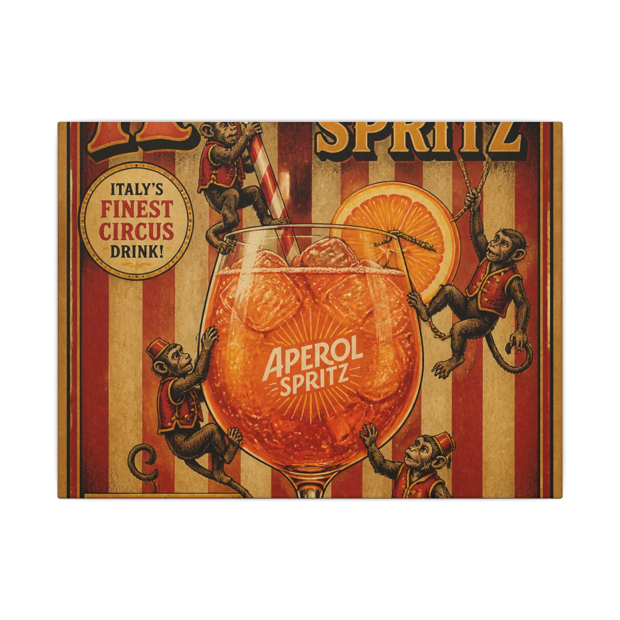 Aperol Spritz Monkeys Wall Art Canvas 24×36 Vintage Circus Bedroom Decor Maximalist Print