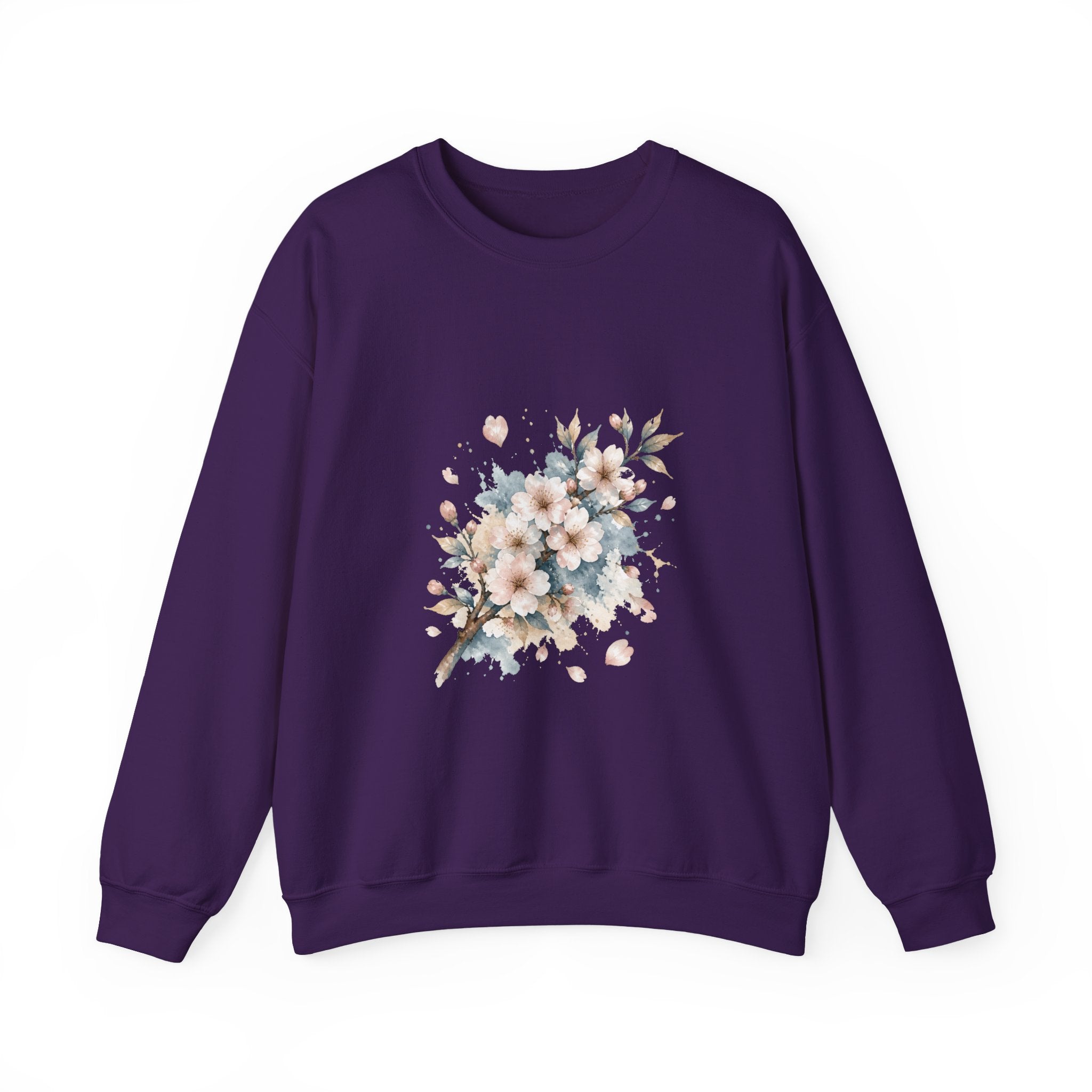 Matching Couple Sweatshirt - Cherry Blossom & Maple Leaf Matching Couple Crewneck Sweatshirt Watercolor Art His Hers Engagement Gift - Design A