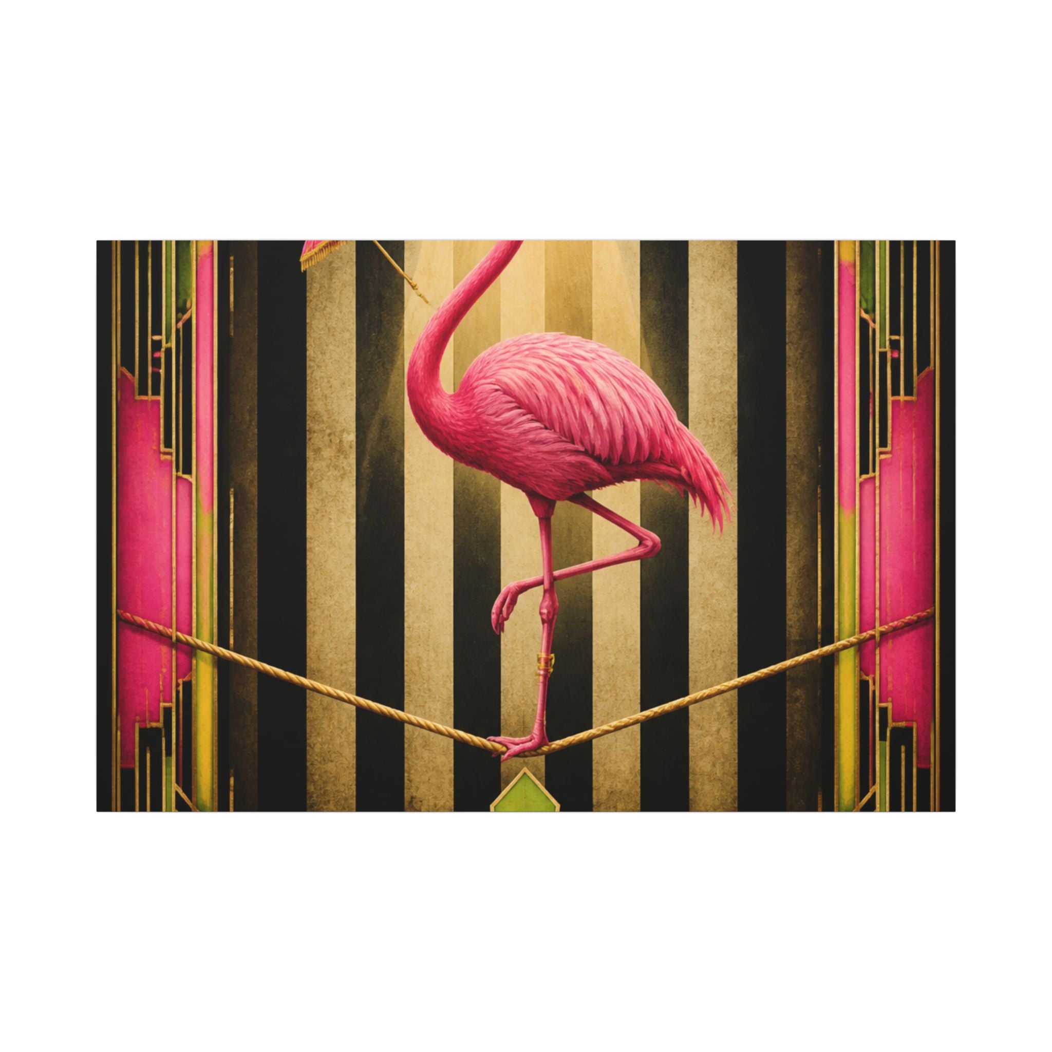 Flamingo Tightrope Wall Art Canvas 16×20 Art Deco Entryway Decor Maximalist Print